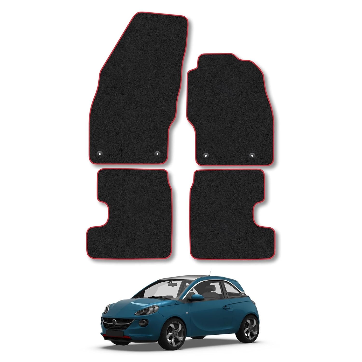 Vauxhall Adam (2012-2019) Car Mats Accessories Tailored Fit Carpet Floor Mats Non Slip Red Trim Accessory Compatible Front Rear Set Anti Slip Backing Custom Fit Hand-Finished Full Coverage Clips