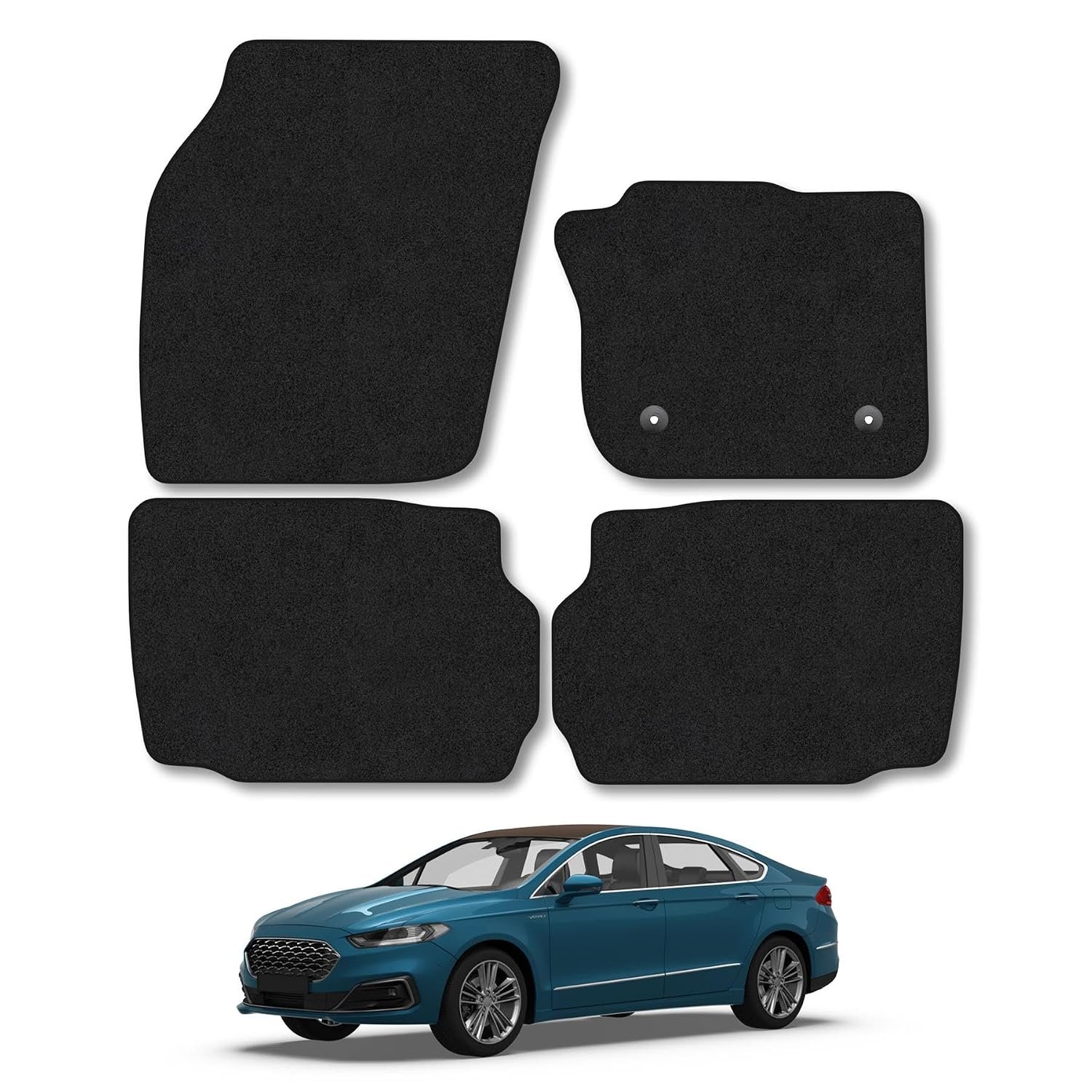 Ford Mondeo (2014-2022) Car Mats Accessories Tailored Fit Carpet Floor Mats Non Slip Black Trim Full Coverage Compatible Accessory Front Rear Set Anti Slip Granulated Backing Hand-Finished Clips