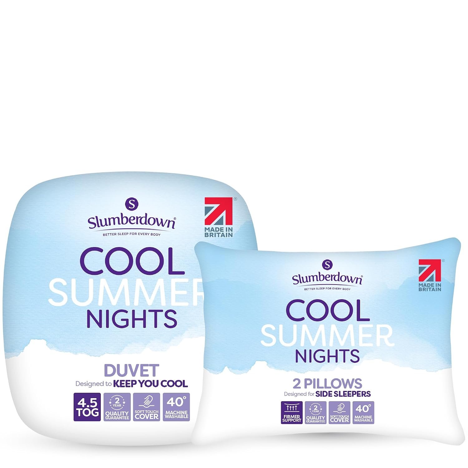 Slumberdown Cool Summer Nights 4.5 Tog King Size Duvet & 2 Pillows Set - Lightweight & Breathable UK Made Quilt, Non-Allergenic & Washable | Complete Summer Bedding for Hot Nights (225 x 220cm)