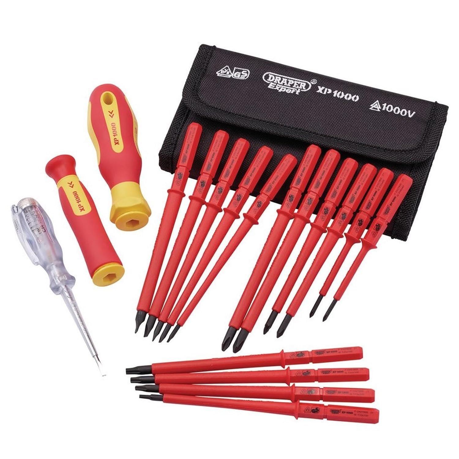 Draper XP1000 18 Piece Precision Screwdriver Set | VDE Dual Insulated Interchangeable Blade | Electrical Tool Driver Set | Hand Tools Set | 05776