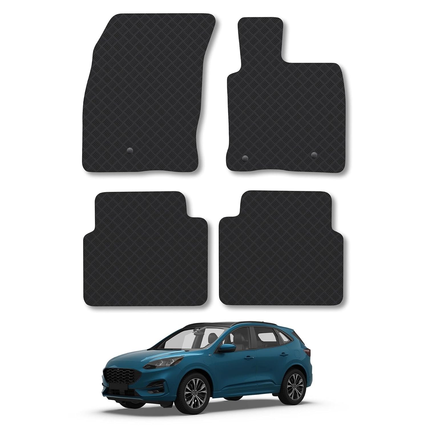 Ford Kuga (2020+) Rubber Car Mats Accessories Tailored Fit Compatible Accessory Waterproof Protection Non-Slip Floor Mats Full Coverage Durable Front Rear Set Coverage with Clips