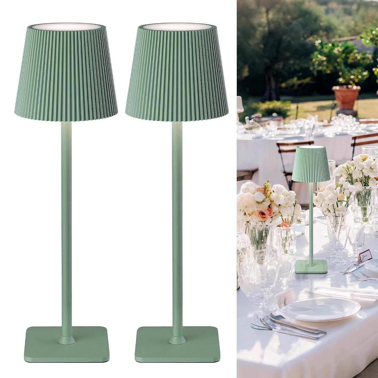 LuminexDesigns Rechargeable Table Lamp Set of 2 LED Cordless Lamps – 5200mAh Battery, Stepless Dimming, 3 Colour Temperatures, IP54 Water-Resistant, for Indoor & Outdoor Use – Green
