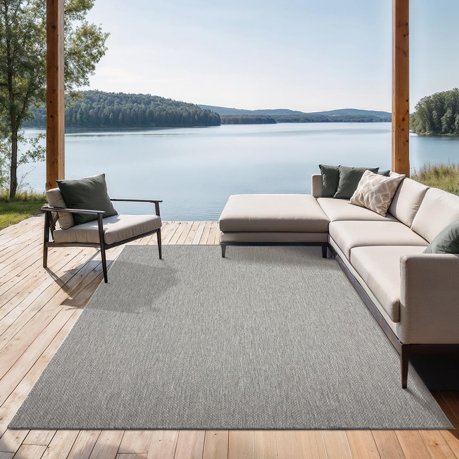 the carpet Mistra Robust Outdoor Rug, Modern, Weatherproof and UV-Resistant, for Balcony, Patio and Conservatory, But Also Suitable for Kitchen or Dining Room, Grey, 140 x 200 cm