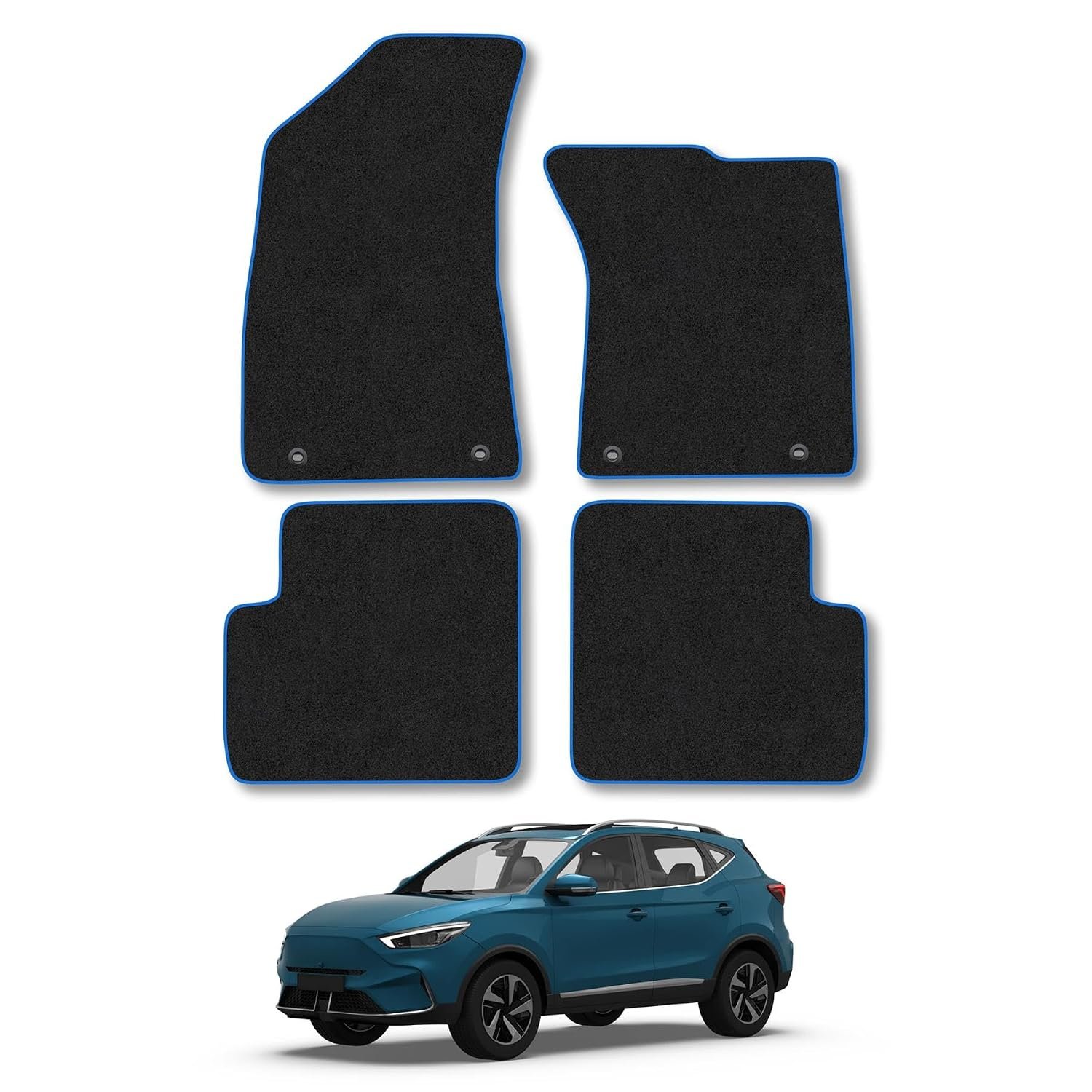 MG ZS (2017-2022) [Manual] Car Mats Accessories Tailored Fit Carpet Floor Mats Non Slip Blue Trim Full Coverage Compatible Accessory Granulated Backing Front Rear Set Anti Slip Hand-Finished Clips
