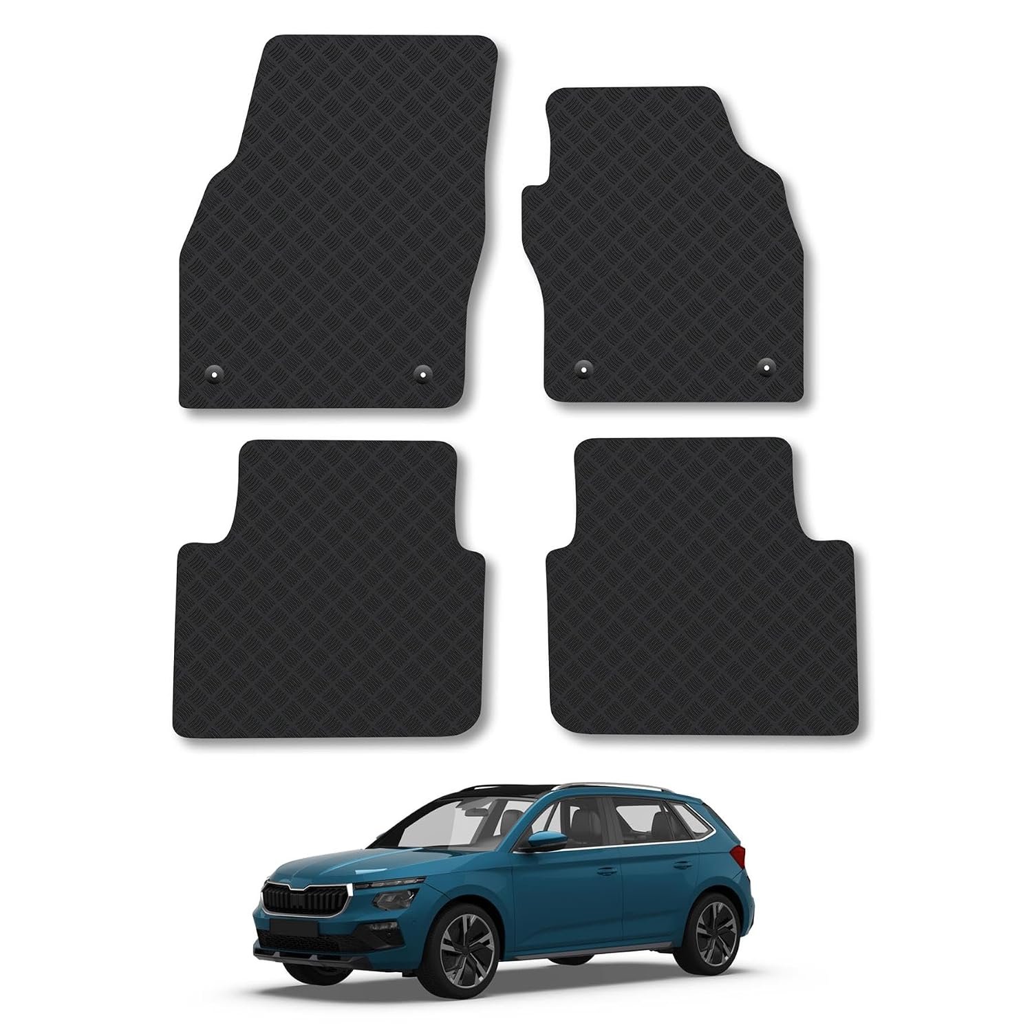 Skoda Kamiq (2017+) Rubber Car Mats Accessories Tailored Fit Compatible Accessory Waterproof Protection Non-Slip Floor Mats Full Coverage Durable Front Rear Set Coverage with Clips