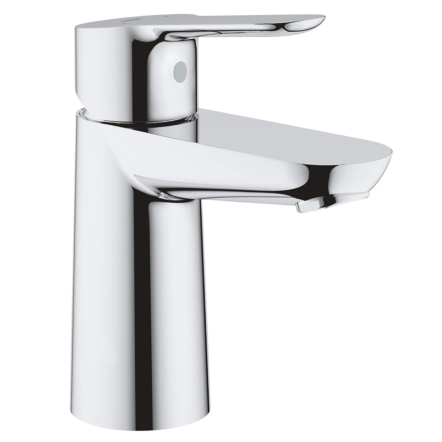 GROHE BauEdge - Smooth Body Single-Lever Basin Mixer Tap (1-Hole Installation, Metal Lever, 28mm Ceramic Cartridge, Water Saving Technology, No Waste Set, Tails 3/8 inch), Size 144mm, Chrome, 23330000