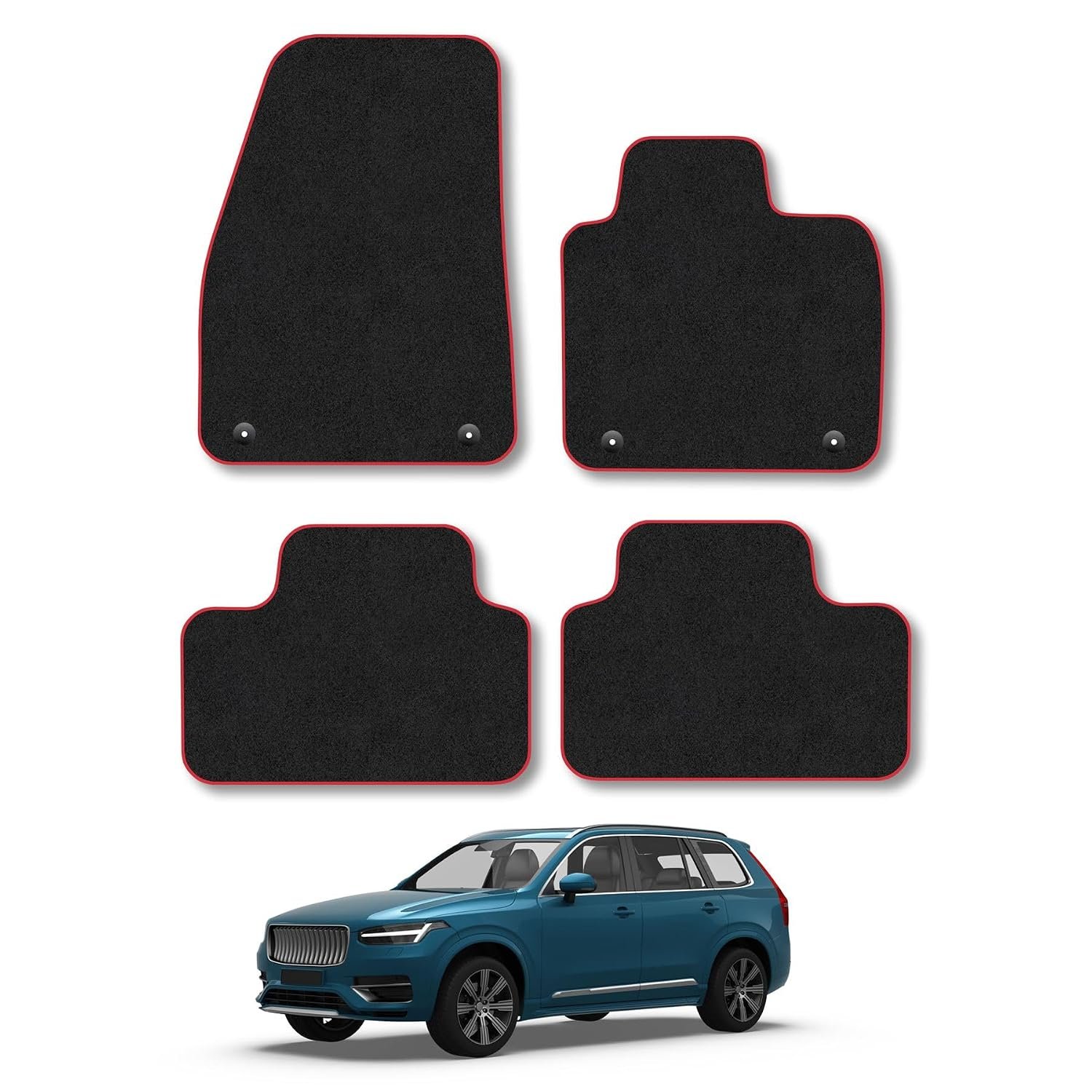 Volvo XC40 (2017+) [Automatic] Car Mats Accessories Tailored Fit Carpet Floor Mats Non Slip Red Trim Accessory Compatible Front Rear Set Anti Slip Backing Custom Fit Hand-Finished Full Coverage Clips