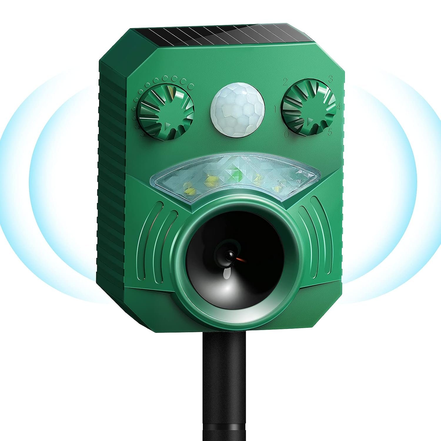 Ultrasonic Cat Repeller Solar Powered, Marten Deterrent for Garden, Animal Scarer with PIR Sensor & Powerful LED light, IP44 Waterproof USB Charging effective against Dogs, Birds, Foxes, Rats