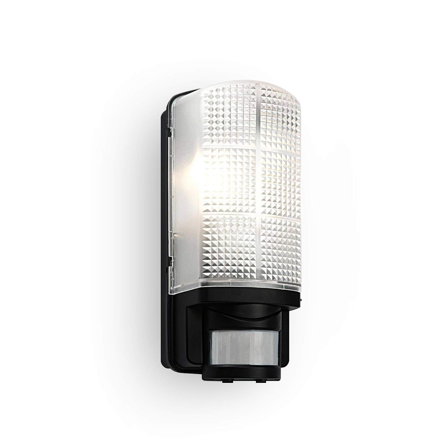 National Lighting Motion Outdoor Lights Mains Powered - PIR Lights Outdoor - Bulkhead Wall Lights with Motion Sensor - IP44 Rated Security Lights - Black Finish - E27 LED Compatible