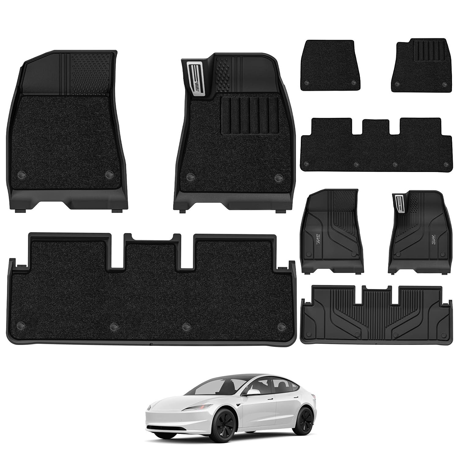 3W 2-Layer Floor Mats Fit for 2024-2026 Tesla Model 3 Highland, Odorless Thoex™ Dog Friendly All Weather Premium Car Carpets Liner, Waterproof Anti-Slip Easy to Clean Heavy Duty Tesla Accessories