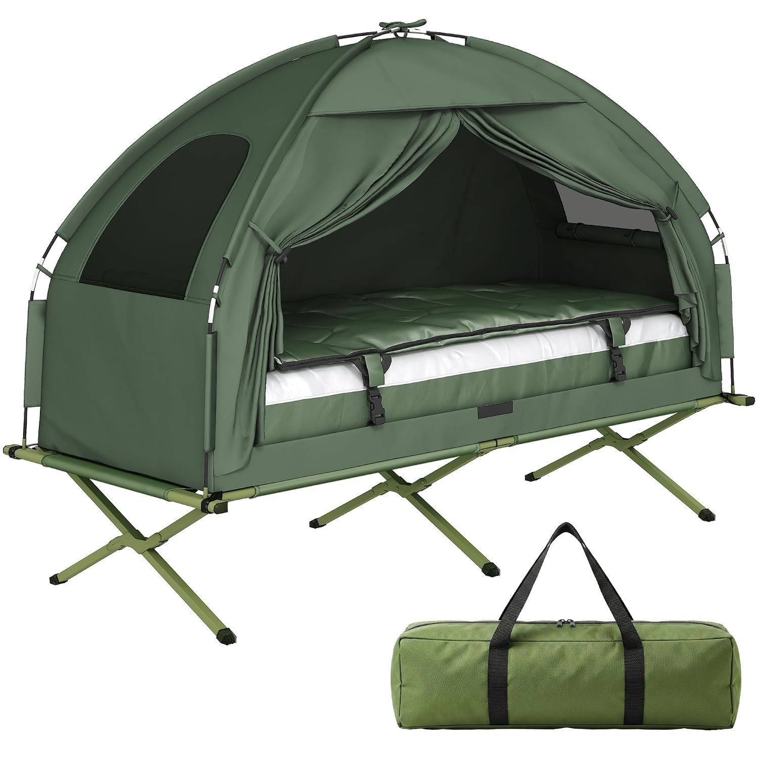 Outsunny 1 person Foldable Camping Tent w/Sleeping Bag Air Mattress Outdoor Hiking Picnic Bed cot w/Foot Pump