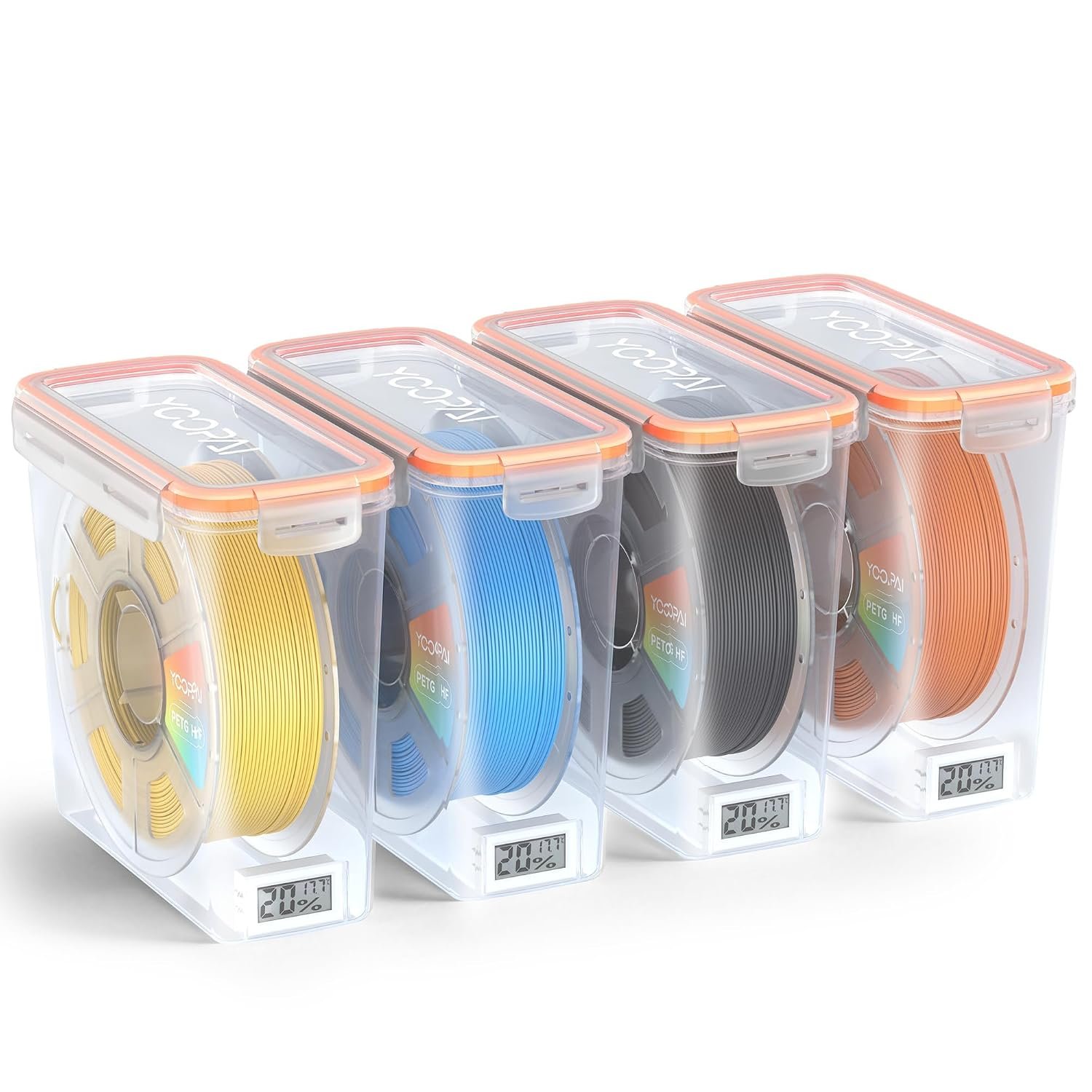 YOOPAI Pro Filament Storage Box with Temperature & Humidity Monitor, Airtight Filament Container for 1kg 1.75mm Spools, Moisture & Dust Resistant 3D Filament Storage with Reusable Desiccants, 4 Pack