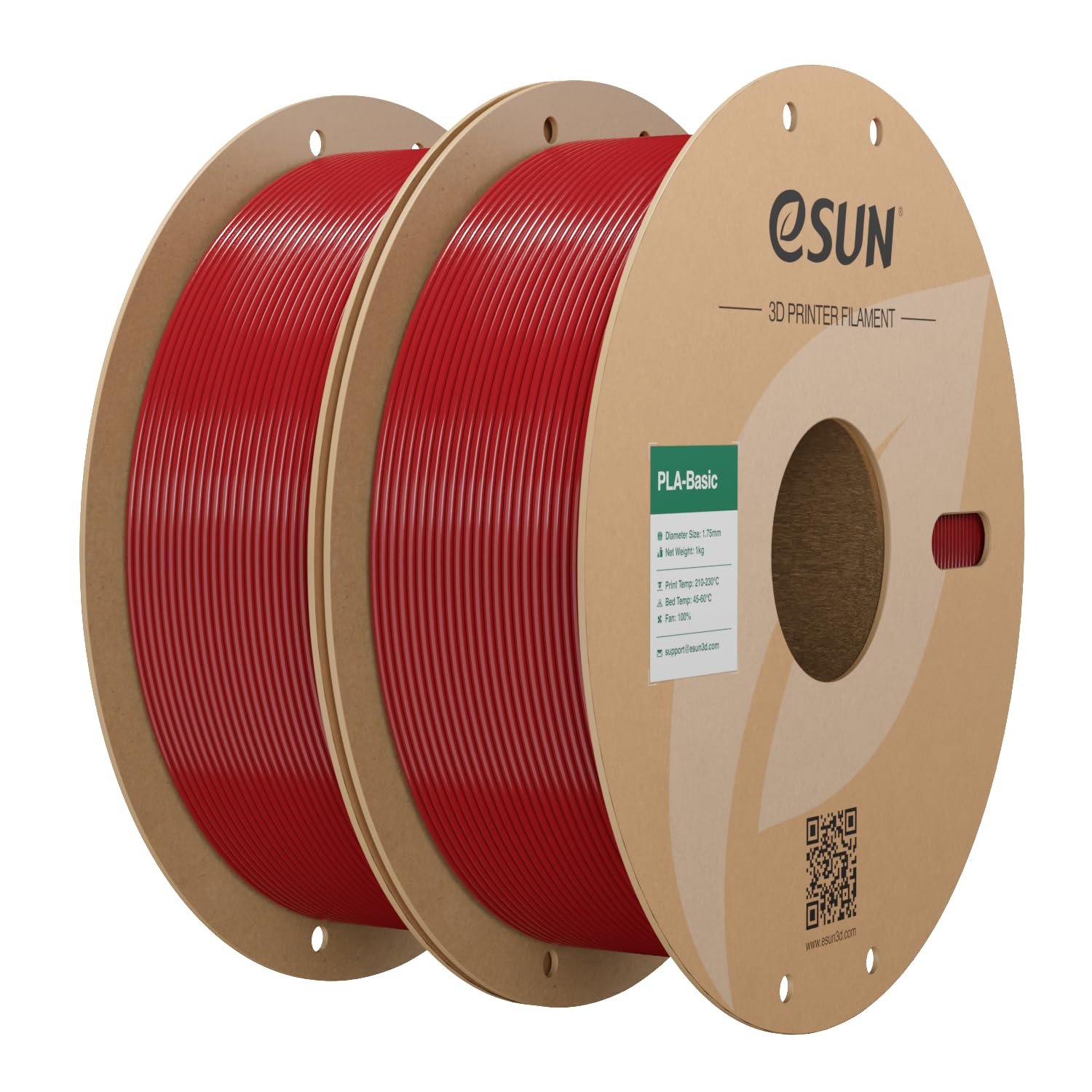 eSUN PLA Filament 1.75mm, PLA Basic 3D Printer Filament Dimensional Accuracy +/- 0.05mm, 1KG per Spool, 2 Spools 3D Printing Filament,Fire Engine Red and Fire Engine Red