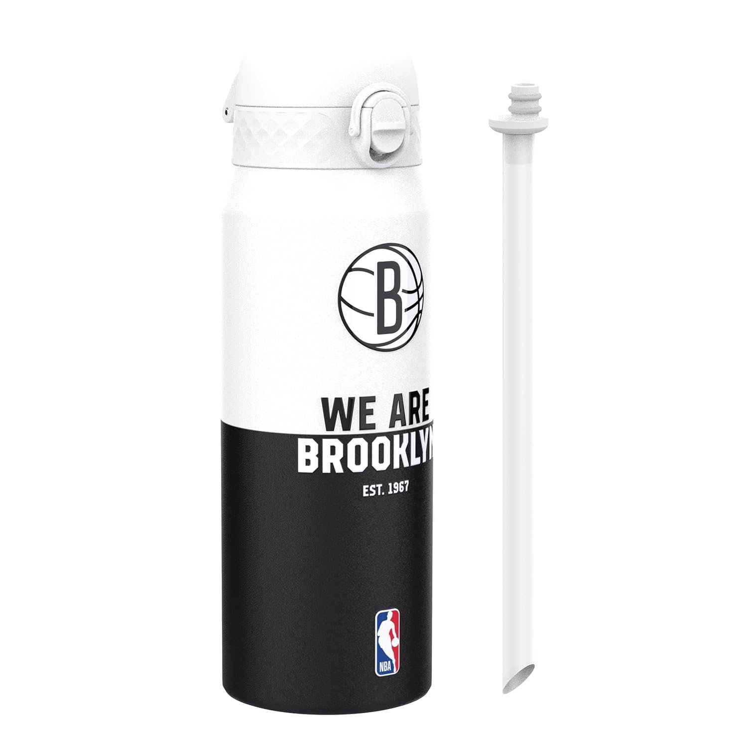 NBA Brooklyn Nets Sports Thermal Water Bottle with Removable Straw, 750ml/24oz, Leak-Proof Insulated Drinking Bottle, Easy to Open, Secure Lock, Dishwasher Safe, Flip Cover, Metal Bottle