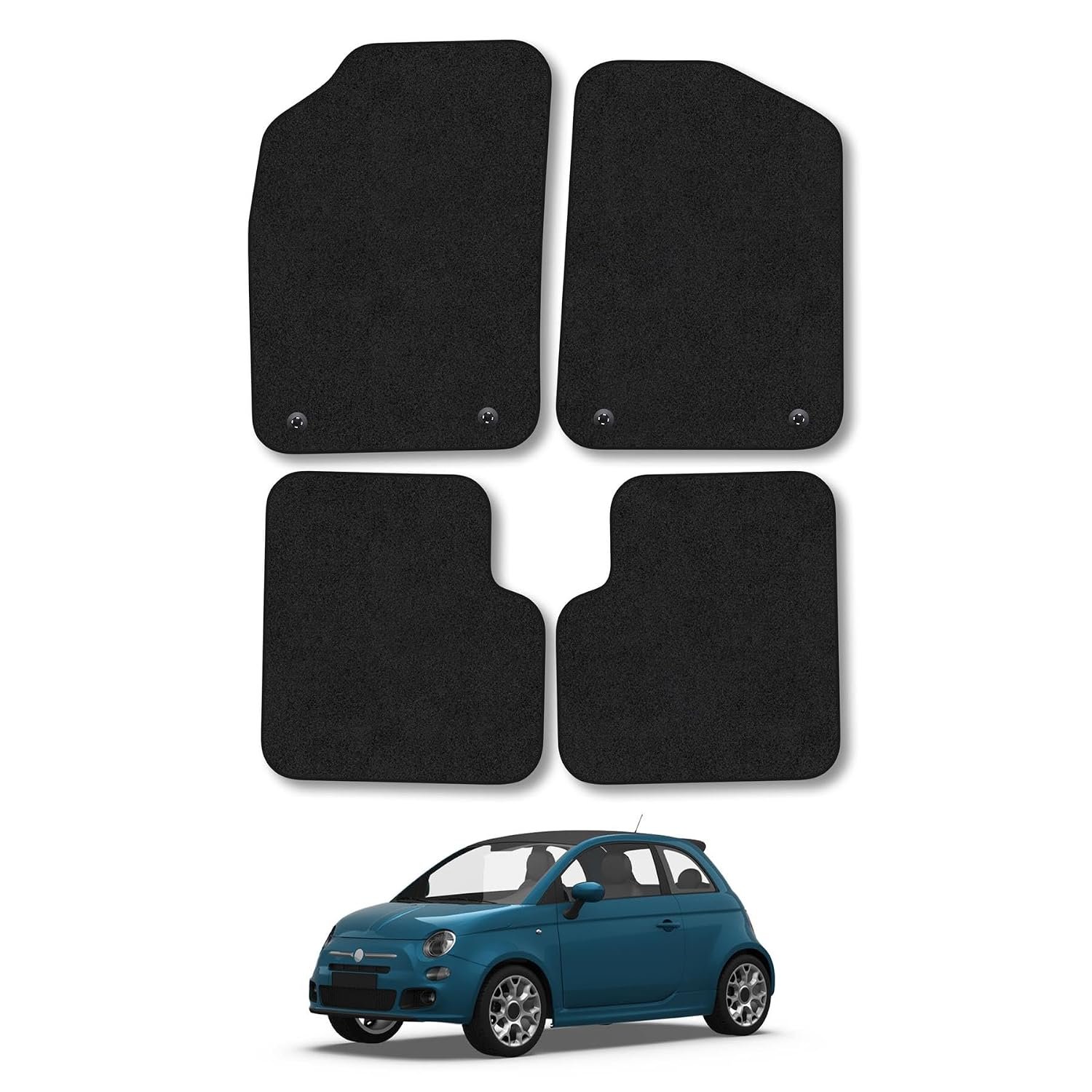 Fiat 500 (2013+) Car Mats Accessories Tailored Fit Carpet Floor Mats Non Slip Black Trim Full Coverage Compatible Accessory Front Rear Set Anti Slip Granulated Backing Hand-Finished Clips