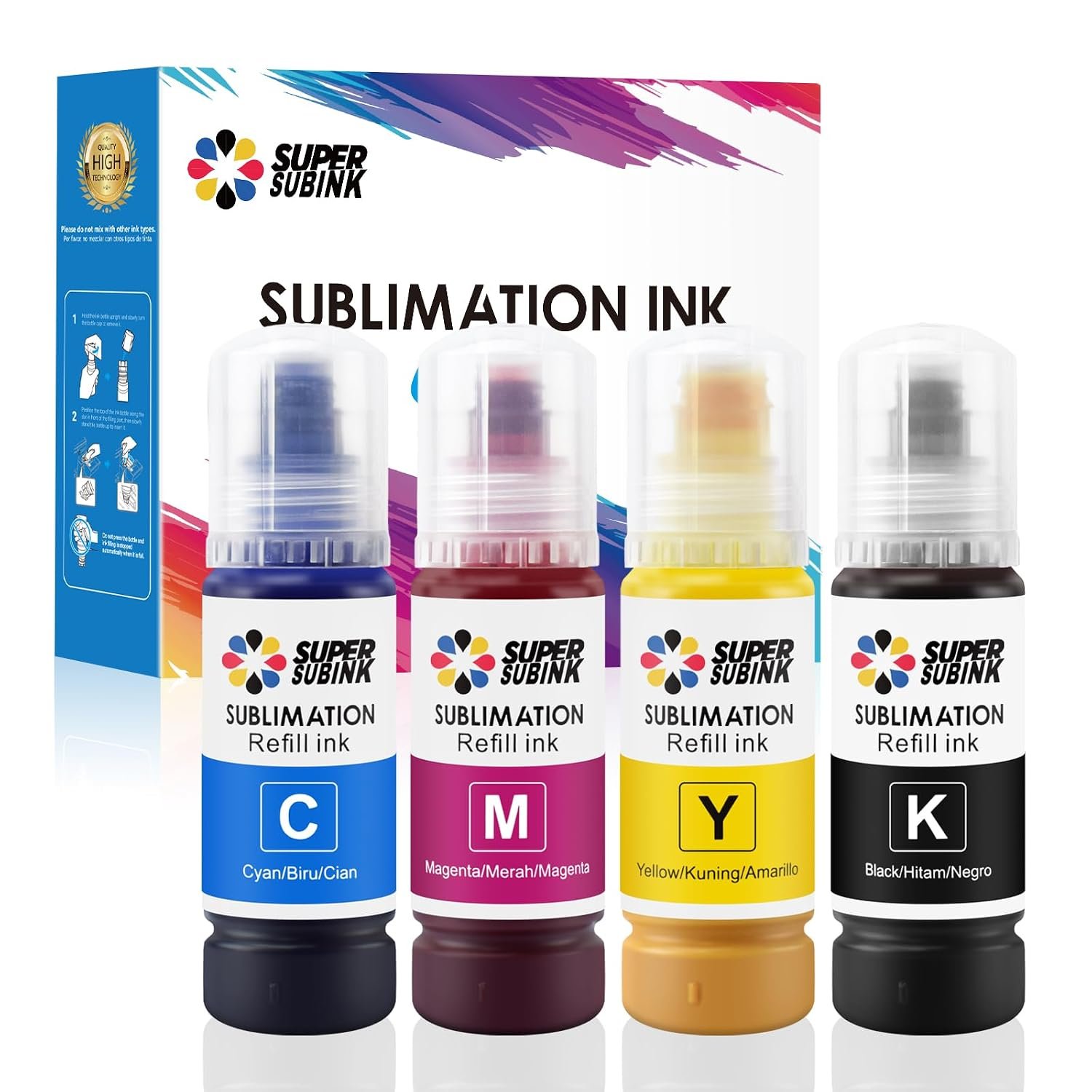 SUPERSUBINK Sublimation Ink for Epson 1810 2810 2850 2830 2815 4810 Compatible EPSON Printer Heat Press Transfer Ink(Autofill/ICC-Free/Anti-UV)