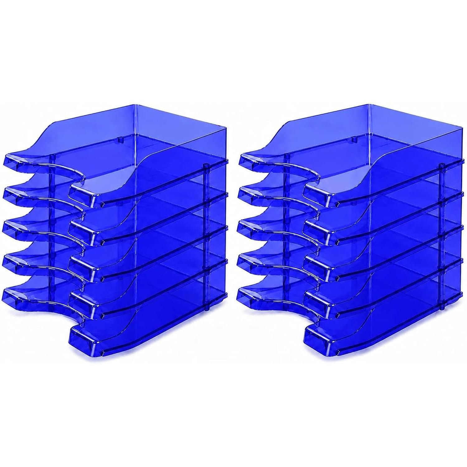 Deflecto Pack of 10 Gemstone collection Contemporary Self Stacking Letter Tray - Sapphire