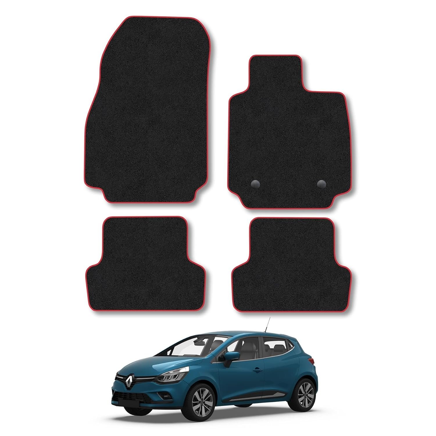 Renault Clio (2012-2019) Car Mats Accessories Tailored Fit Carpet Floor Mats Non Slip Grey Trim Accessory Compatible Front Rear Set Anti Slip Full Coverage Granulated Backing Hand-Finished Clips