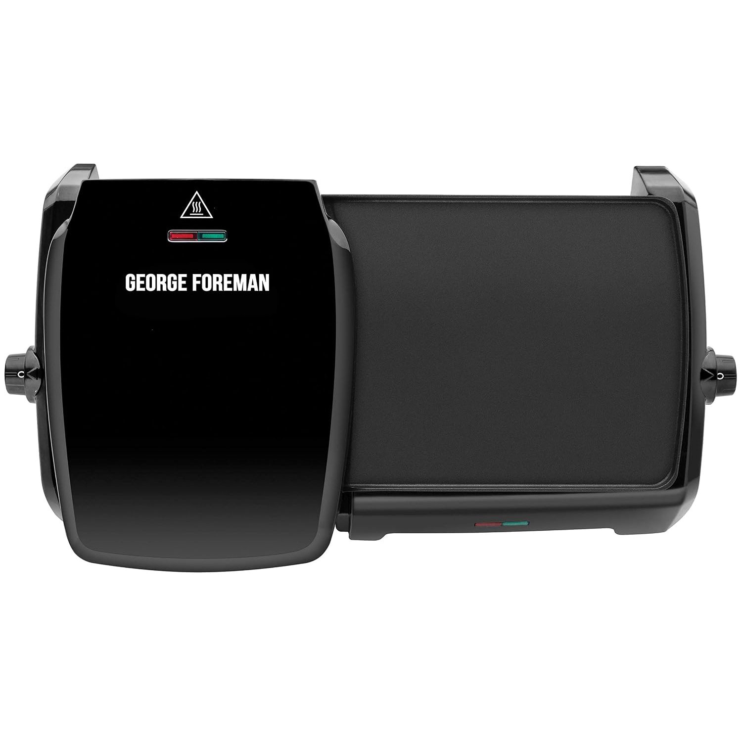 George Foreman Large Electric Grill & Griddle [Dual independent temperature control, Energy saving, Easy clean, Non stick, Healthy, Toastie, Hot plate, Panini, BBQ, Ready to cook light] Black, 23450