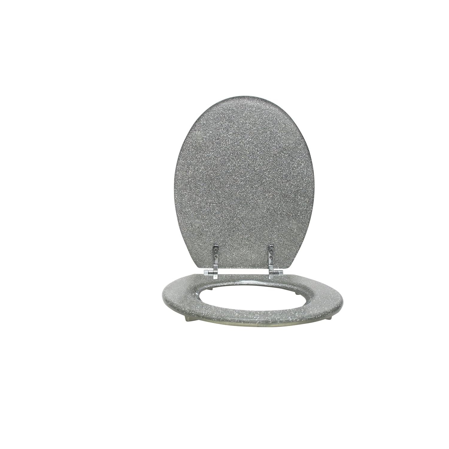 Spot on dealz 18" Stylish & Durable MDF Glitter Coating Toilet Seat – Add a Touch of Glamour to Your Bathroom Stylish Bathroom Accessory Luxury Toilet seat (Silver)