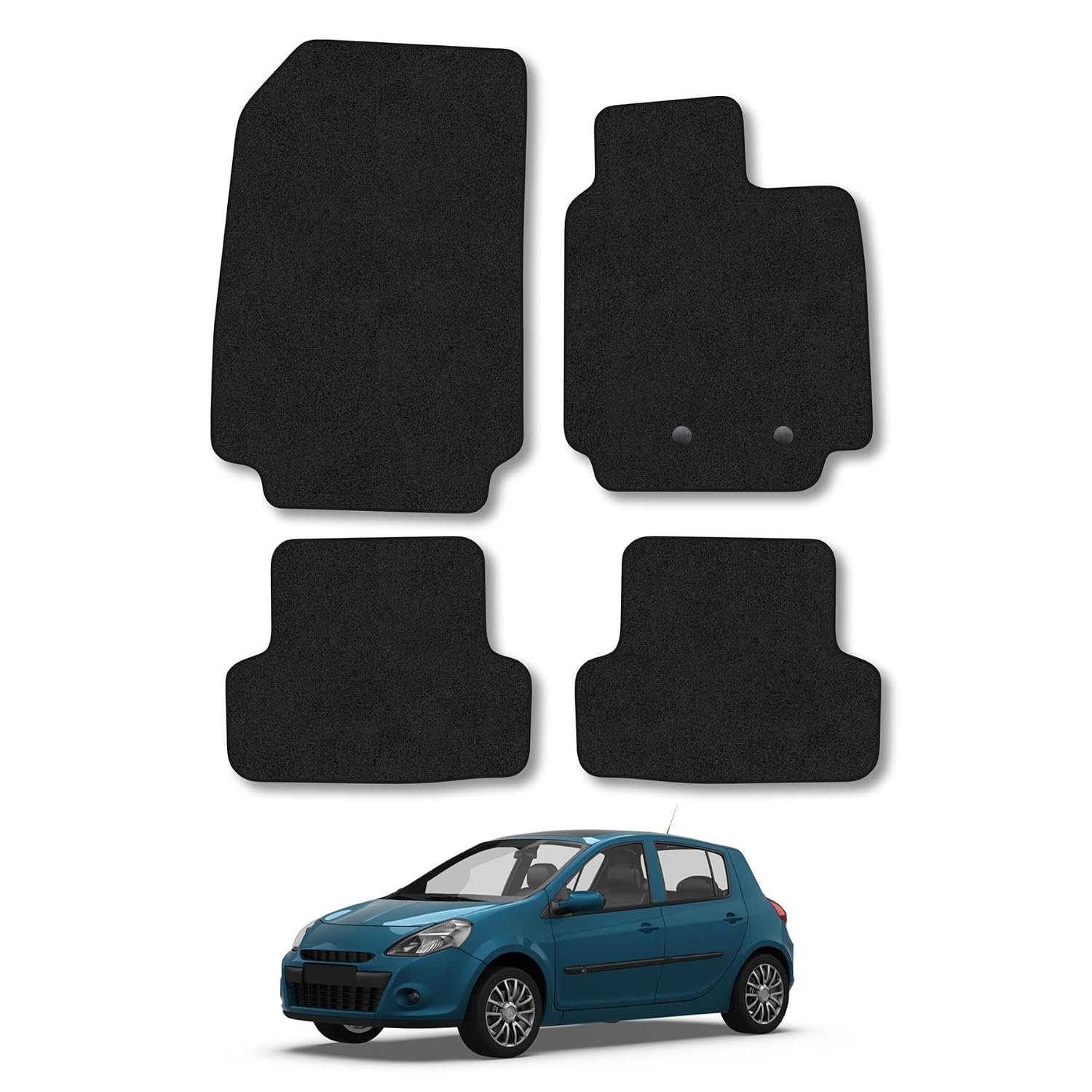 Renault Clio (2006-2013) Car Mats Accessories Tailored Fit Carpet Floor Mats Non Slip Black Trim Full Coverage Compatible Accessory Front Rear Set Anti Slip Granulated Backing Hand-Finished Clips