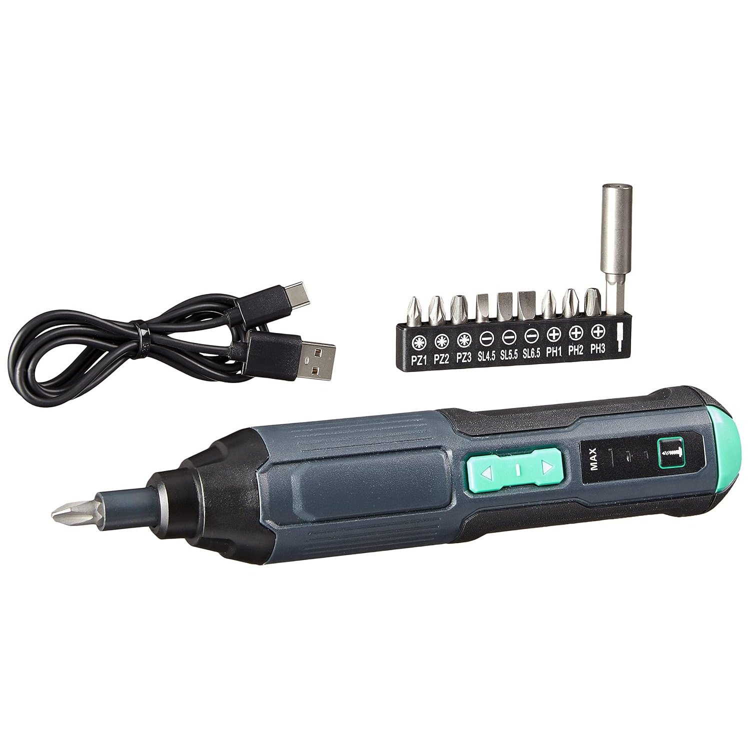 Amazon Basics by SKIL Rechargeable 3.6 Volt (4 V Max) Cordless Stick Screwdriver with 10 Piece Bit Set and USB Cable