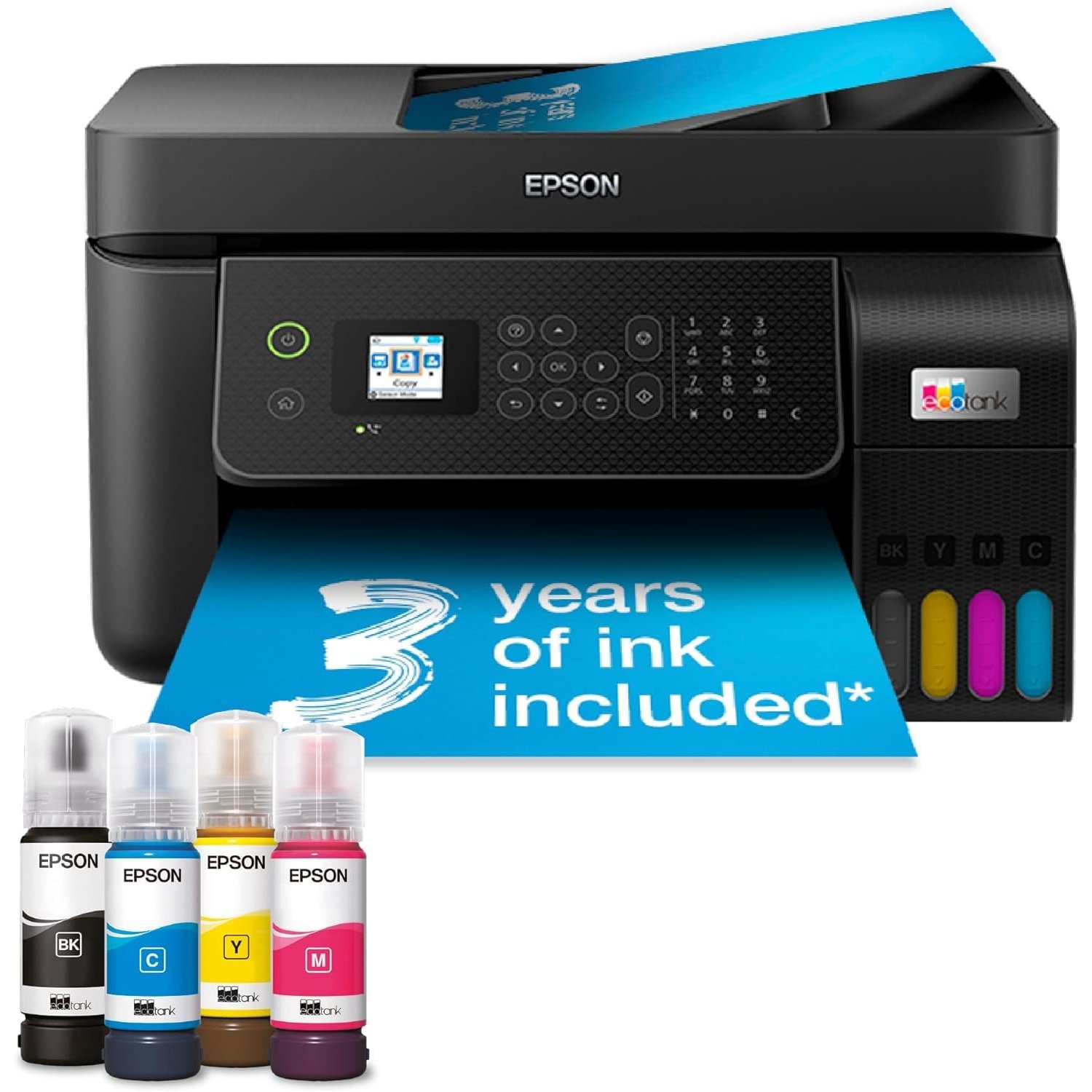 Epson EcoTank ET-4800 Ink Tank Printer | Home & Small Office Use | Wireless & Ethernet| A4 | Print, Copy, Scan, Fax | 3.7cm LCD Screen | ADF | Includes up to 3 Years of Ink