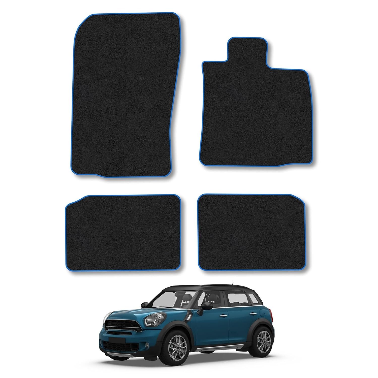 Mini Countryman (2010-2016) [R60] Car Mats Accessories Tailored Fit Carpet Floor Mats Non Slip Blue Trim Full Coverage Compatible Accessory Granulated Backing Front Rear Set Anti Slip Hand-Finished