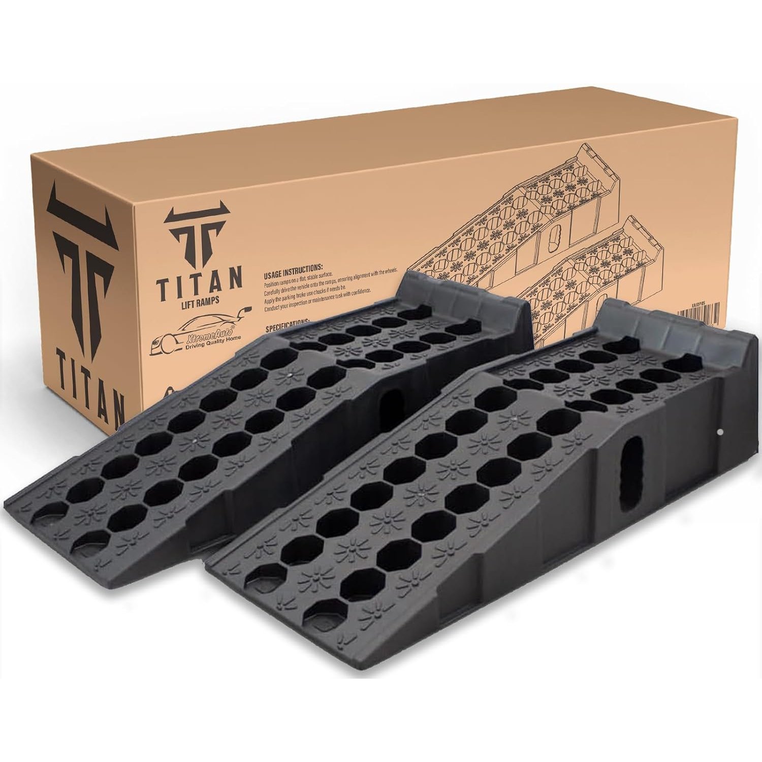 Xtremeauto TITAN 8 Ton Heavy Duty Plastic Car Ramps - Durable Garage Ramps for Vehicle Lifting, Workshop Service, Car Maintenance & Repair and Trailer Use 2PC (92cmx35cmx31cm)