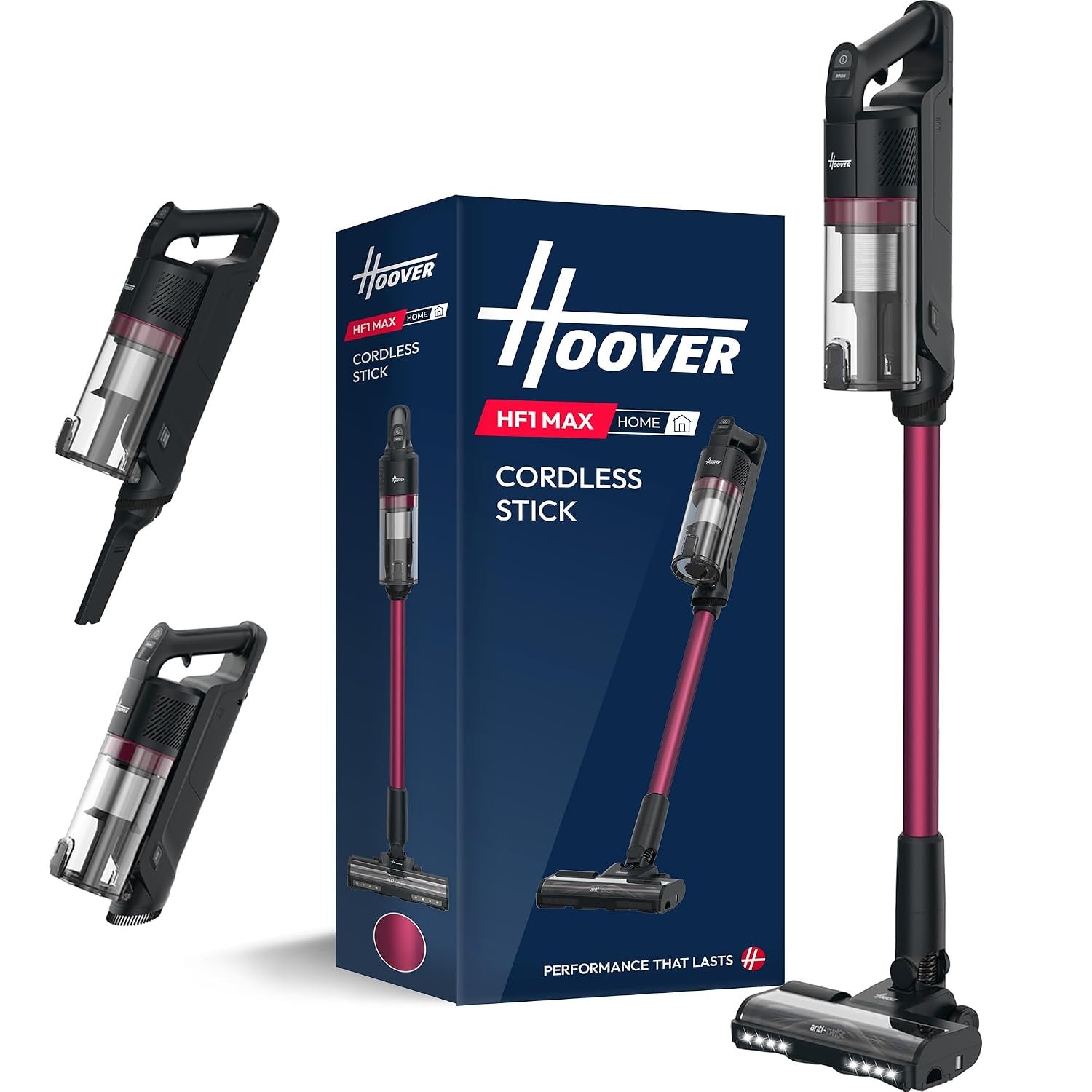 Hoover HF1 Max Cordless Vacuum Cleaner with Anti-Hair Wrap, 50 Min Runtime, 200W Motor, 3-Speed Modes, LED Headlights, Converts to Handheld, Bagless & Easy-Empty [HF1M10H]