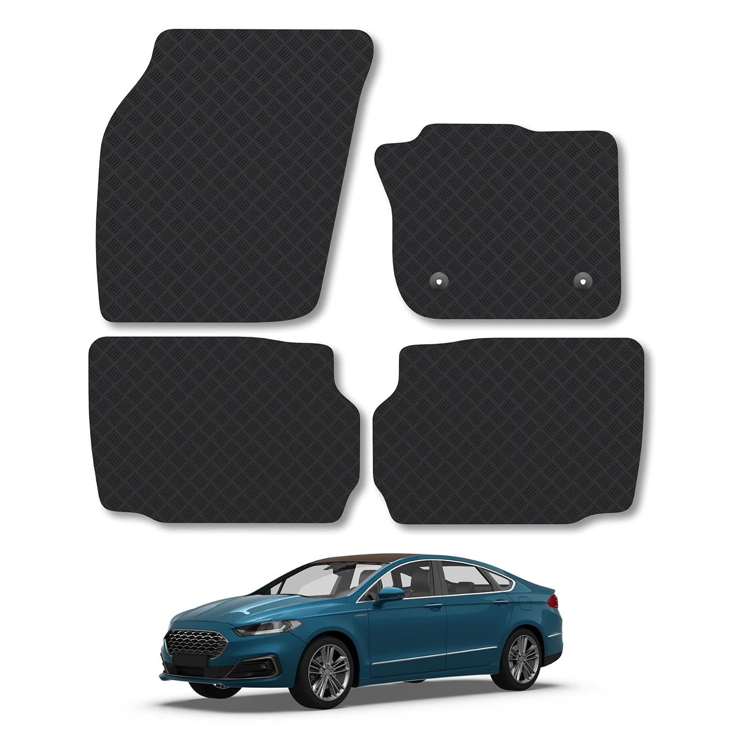 Ford Mondeo (2014-2022) Rubber Car Mats Accessories Tailored Fit Compatible Accessory Waterproof Protection Non-Slip Floor Mats Full Coverage Durable Front Rear Set Coverage with Clips