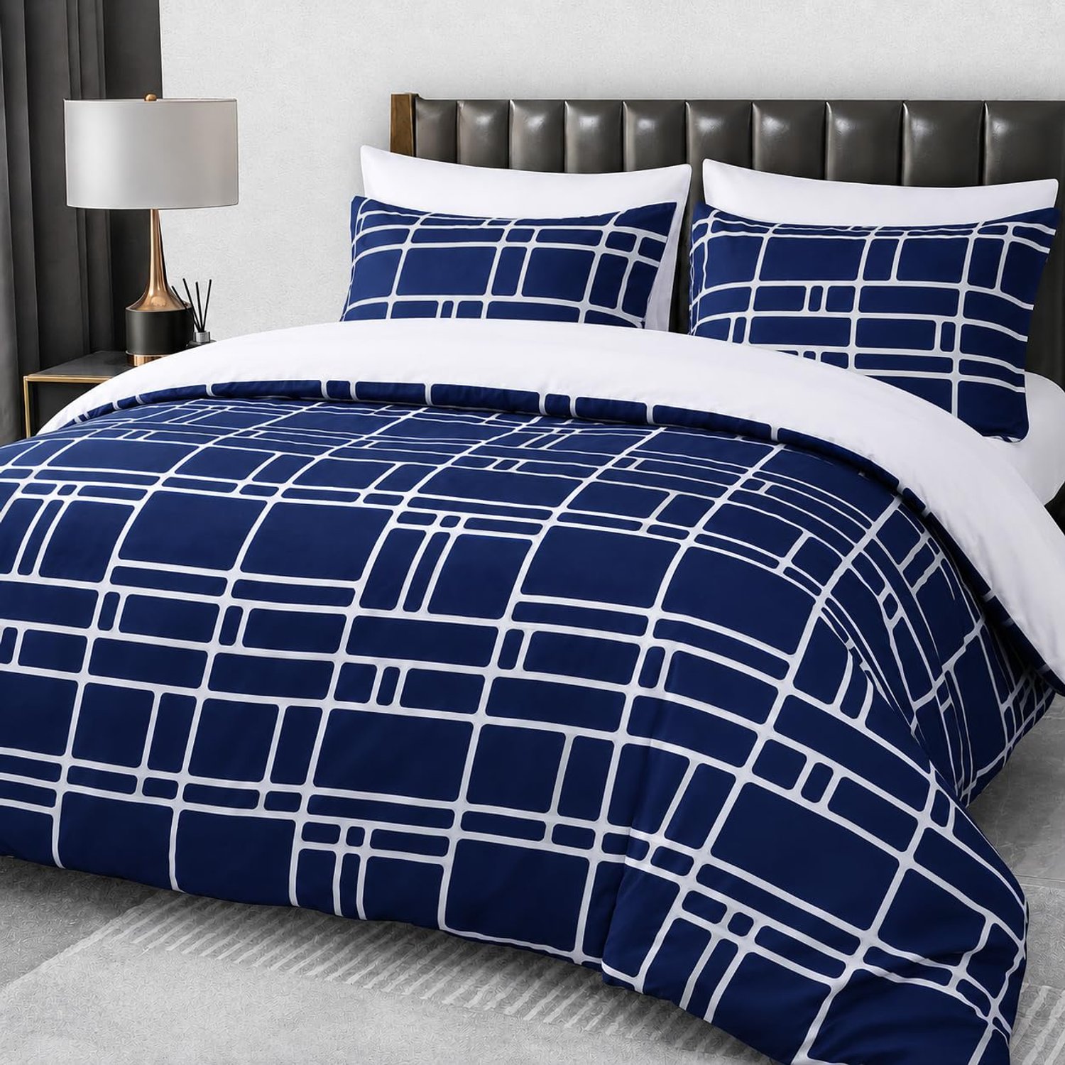 Pamposh Double Duvet Set - Premium Brushed Microfiber Reversible Double Duvet Cover - Hypoallergenic Bedding Sets 3 Pcs - Ultrasoft Quilt Cover Set with Zipper Closure