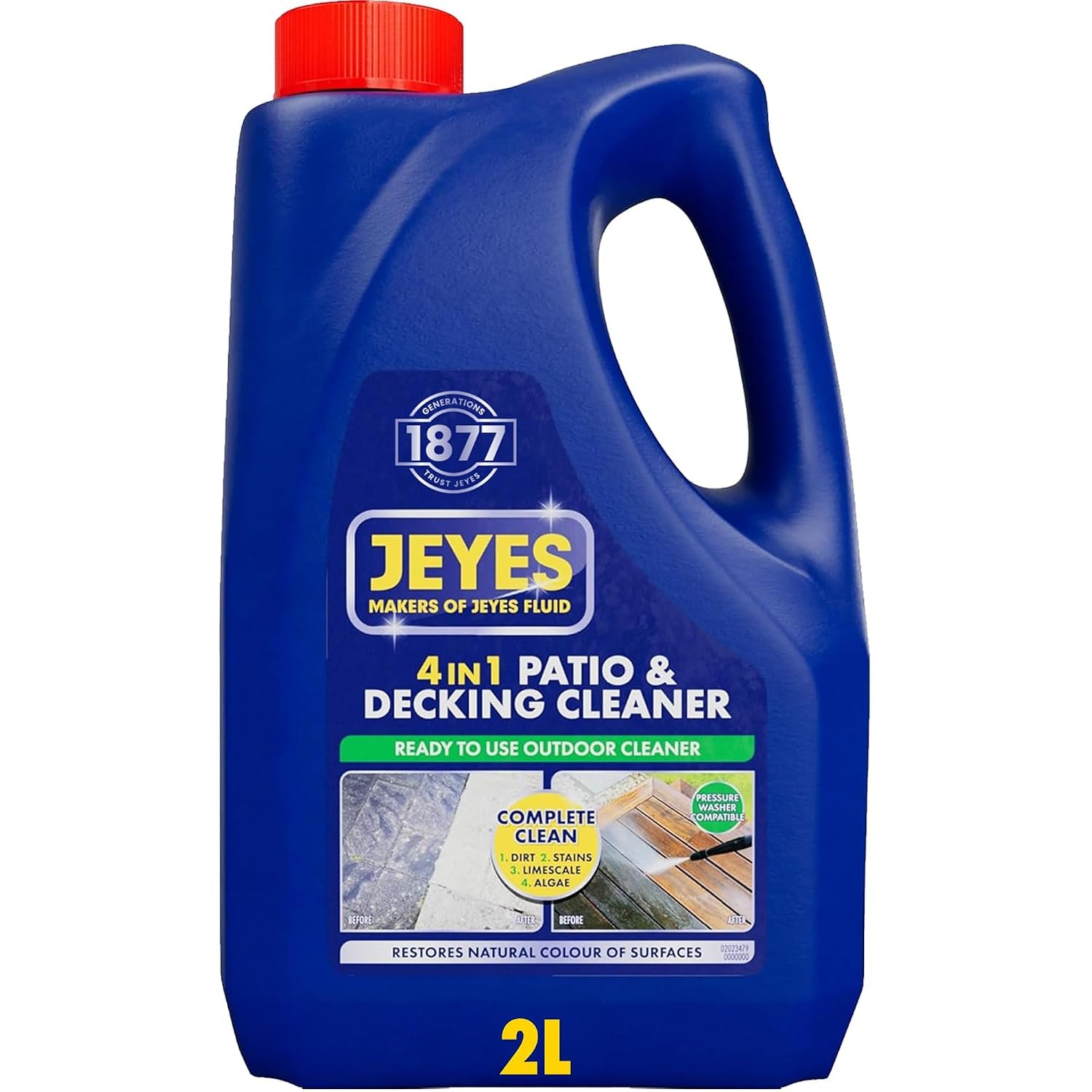 Jeyes 4 In 1 Patio & Decking Cleaner (2 Litre). Patio Cleaner Fluid for Paths, Drives, Decking & Fencing - Outdoor Disinfectant Liquid or Pressure Washer Detergent - Tackles Dirt, Algae & Stains