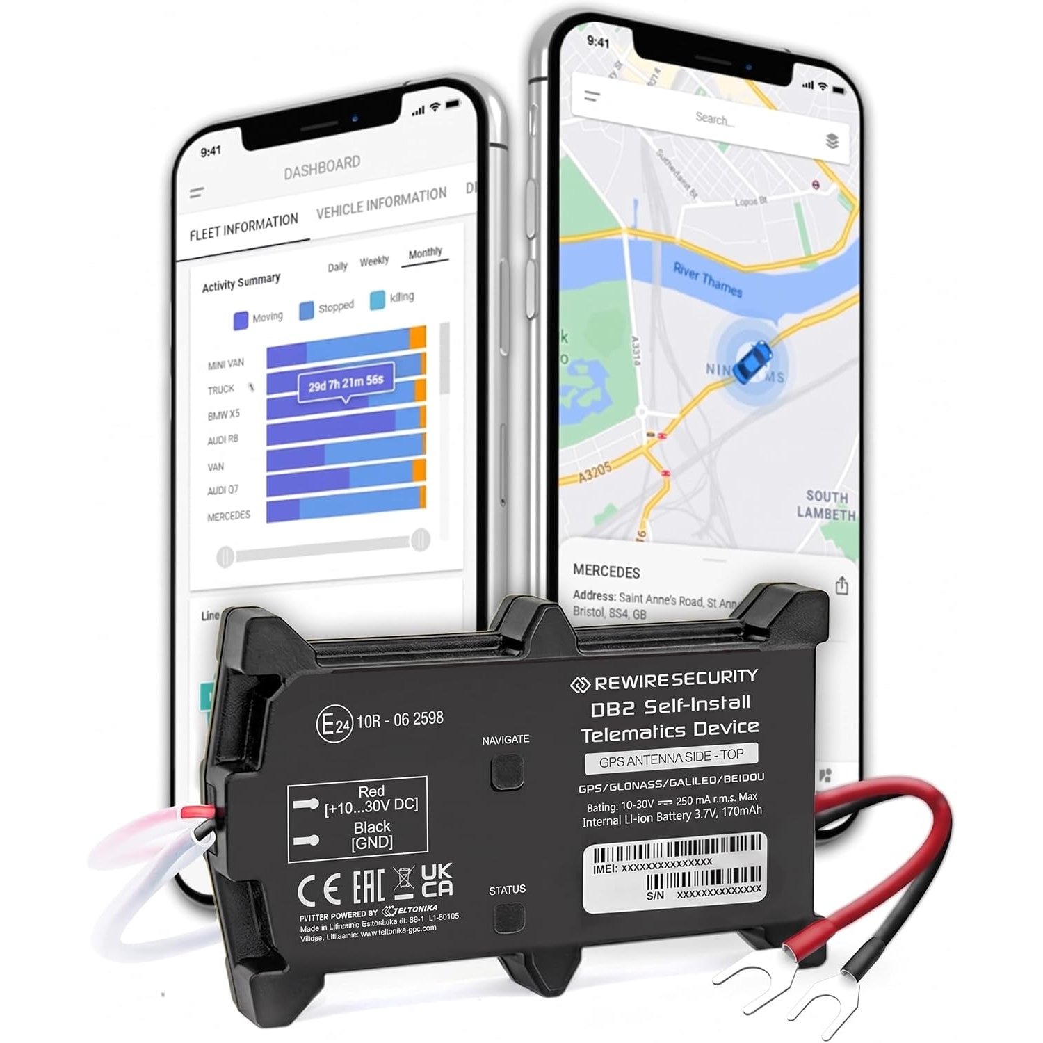 REWIRE SECURITY DB2 GPS Vehicle Tracker - Hard-Wired Tracking Device | 24/7 Accurate Real-Time Location Monitoring for Car, Motorbike, Motorcycle, Van | Easy to Install | Low-Cost Monthly Subscription