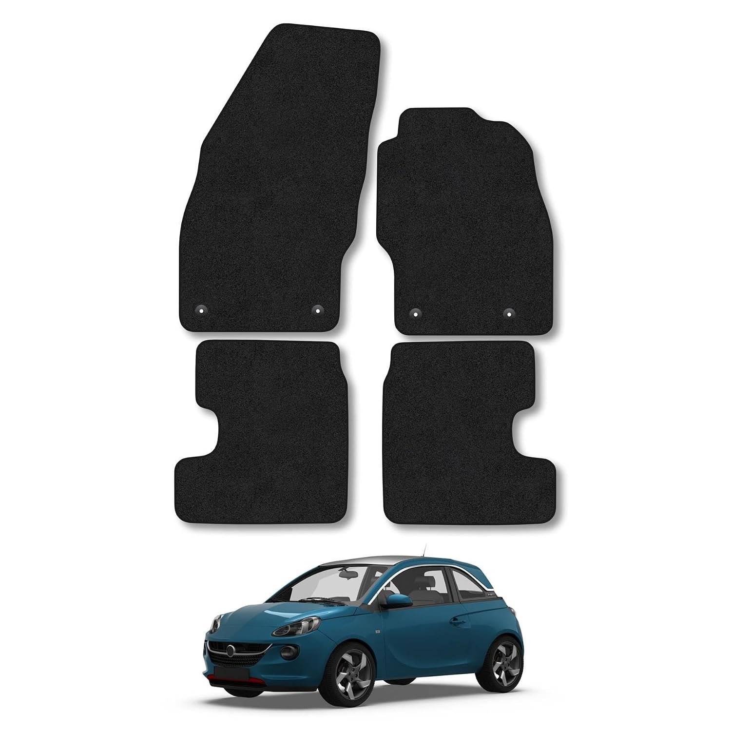 Vauxhall Adam (2012-2019) Car Mats Accessories Tailored Fit Carpet Floor Mats Non Slip Black Trim Full Coverage Compatible Accessory Front Rear Set Anti Slip Granulated Backing Hand-Finished Clips