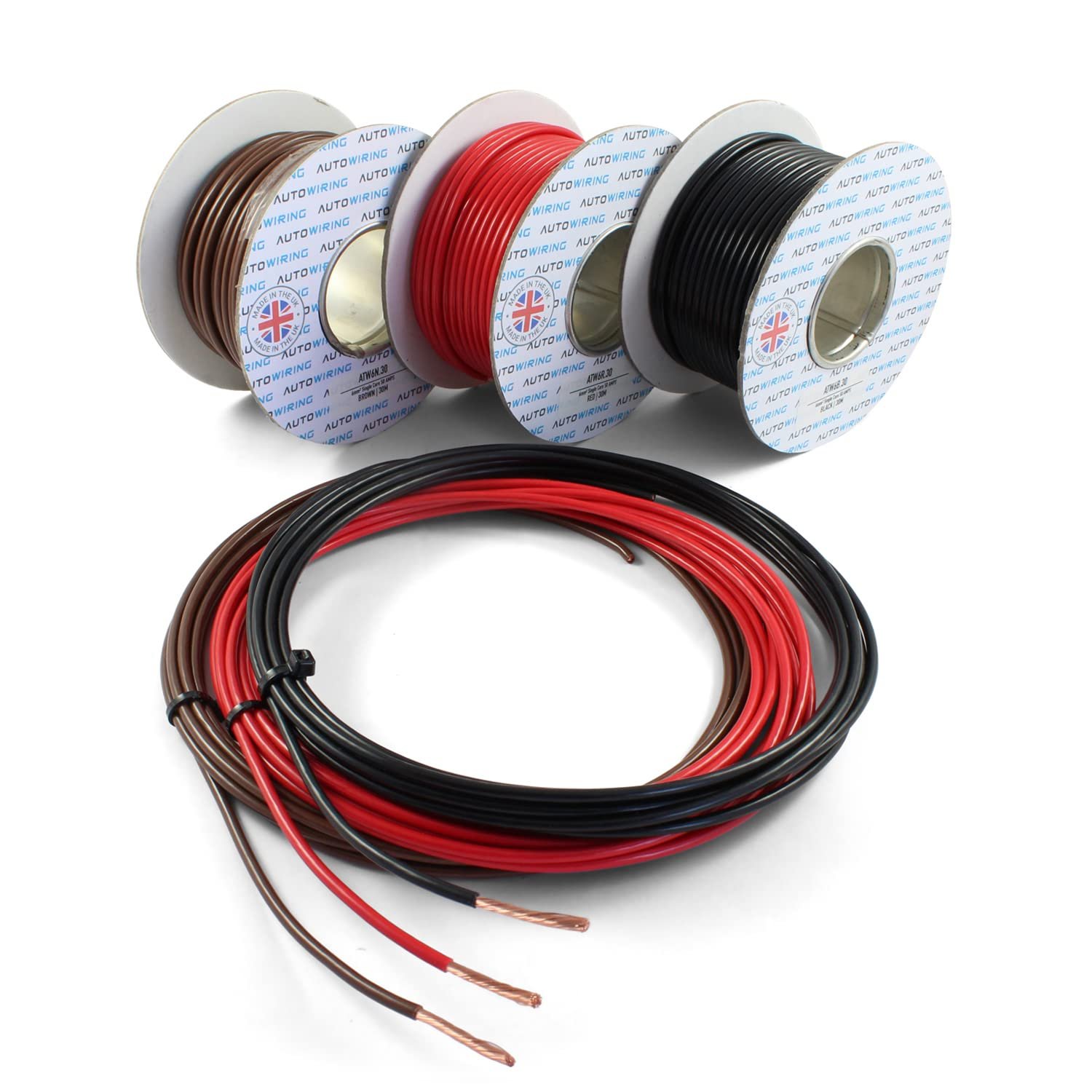 Autowiring 50 AMP Rated 6mm² Single Core Stranded Copper Cable 12v 24v Thin Wall Wire (10M 20M 30M 100M) (Red, 10 Metre Coil)