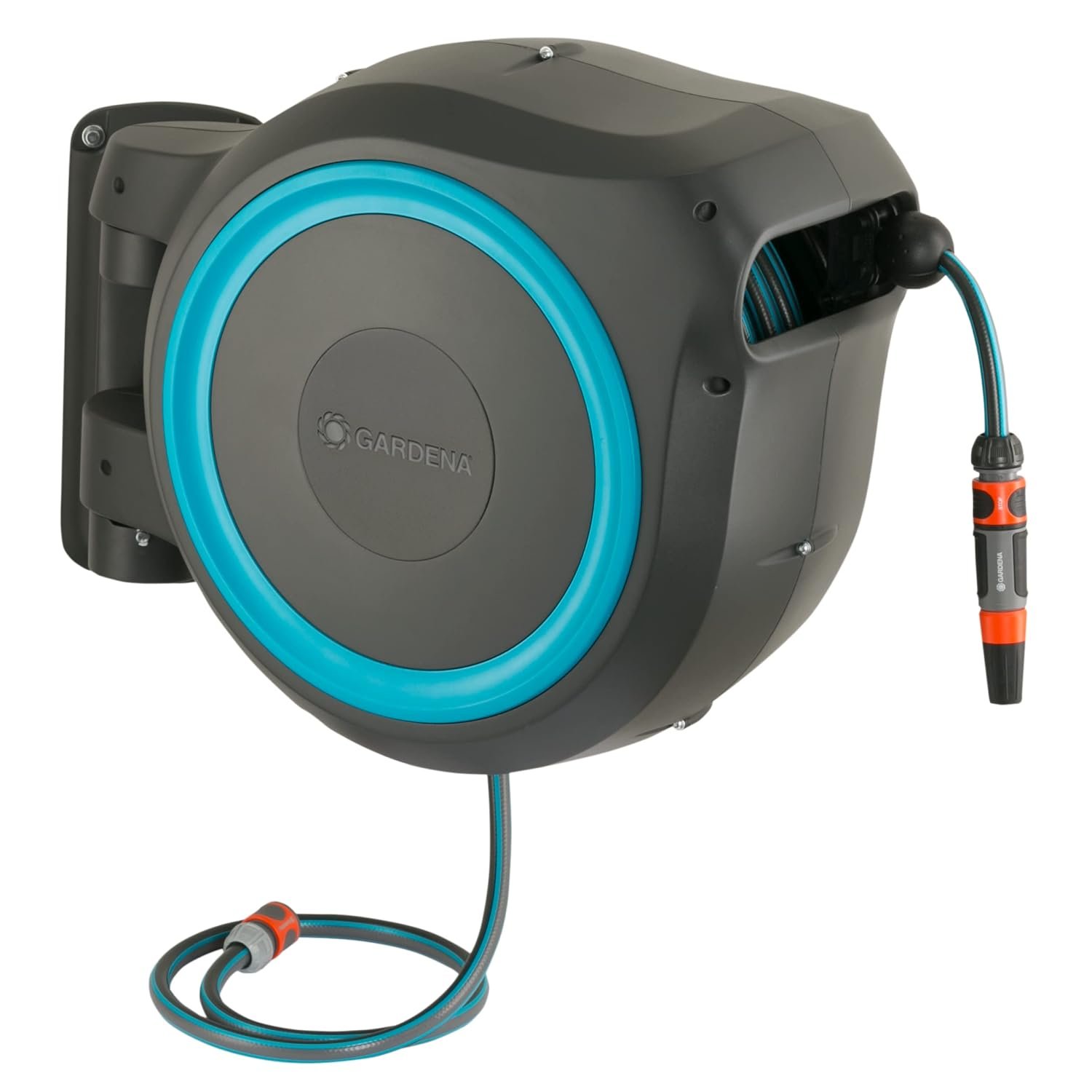 Gardena Wall-Mounted Hose Box RollUp M/L (turquoise) 25 m: Versatile watering system for medium-sized to large gardens, swivel hose box, including 25 m Gardena hose & mounting kit (18620-20)