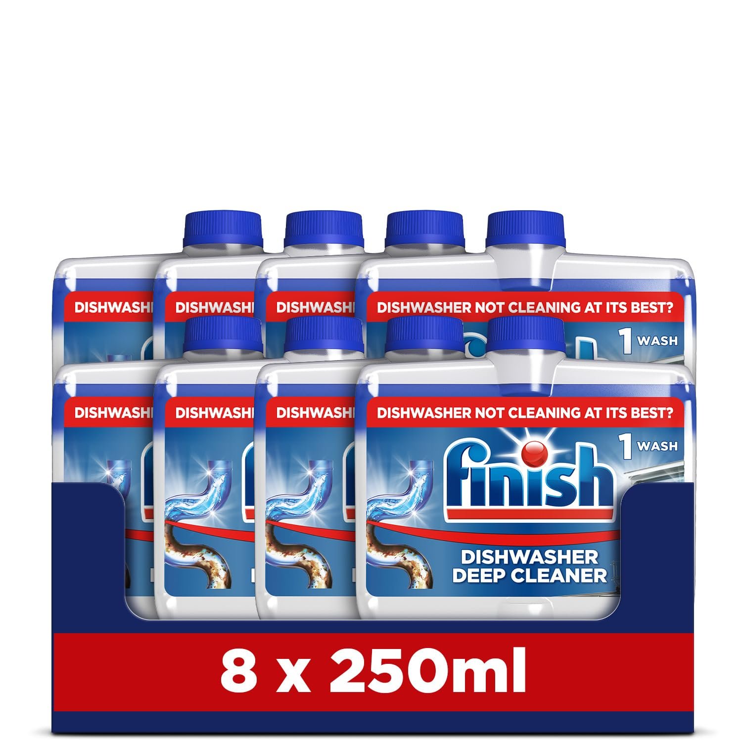 Finish, Dishwasher Cleaner, Fresh Scent, 2.0L (250ml x 8 pck), Removes Grease, Limescale and Dissolves Clogs, Fights Odour for a Cleaner Hygienic Dishwasher Machine