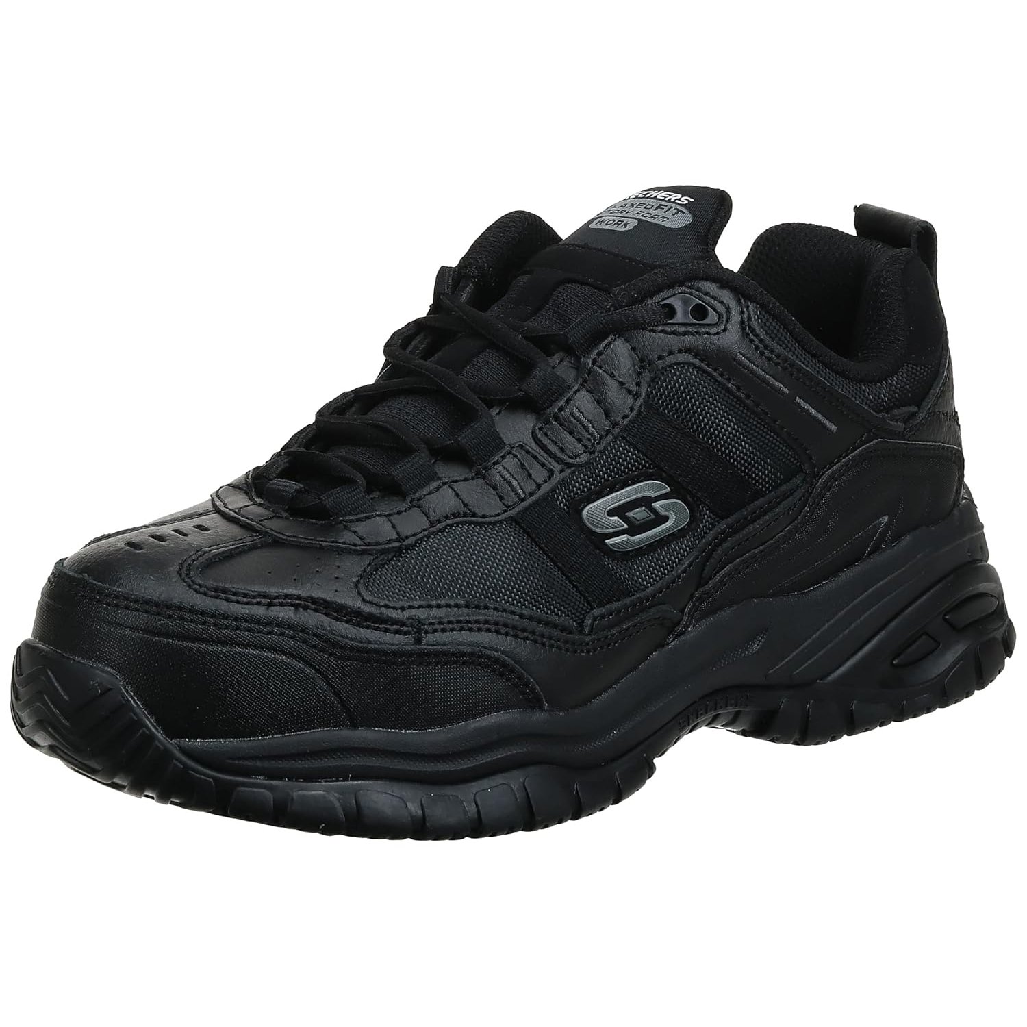 Skechers Men's Work Relaxed Fit Soft Stride Grinnel Comp, Black Leather/Black Mesh - 9.5 D(M) US