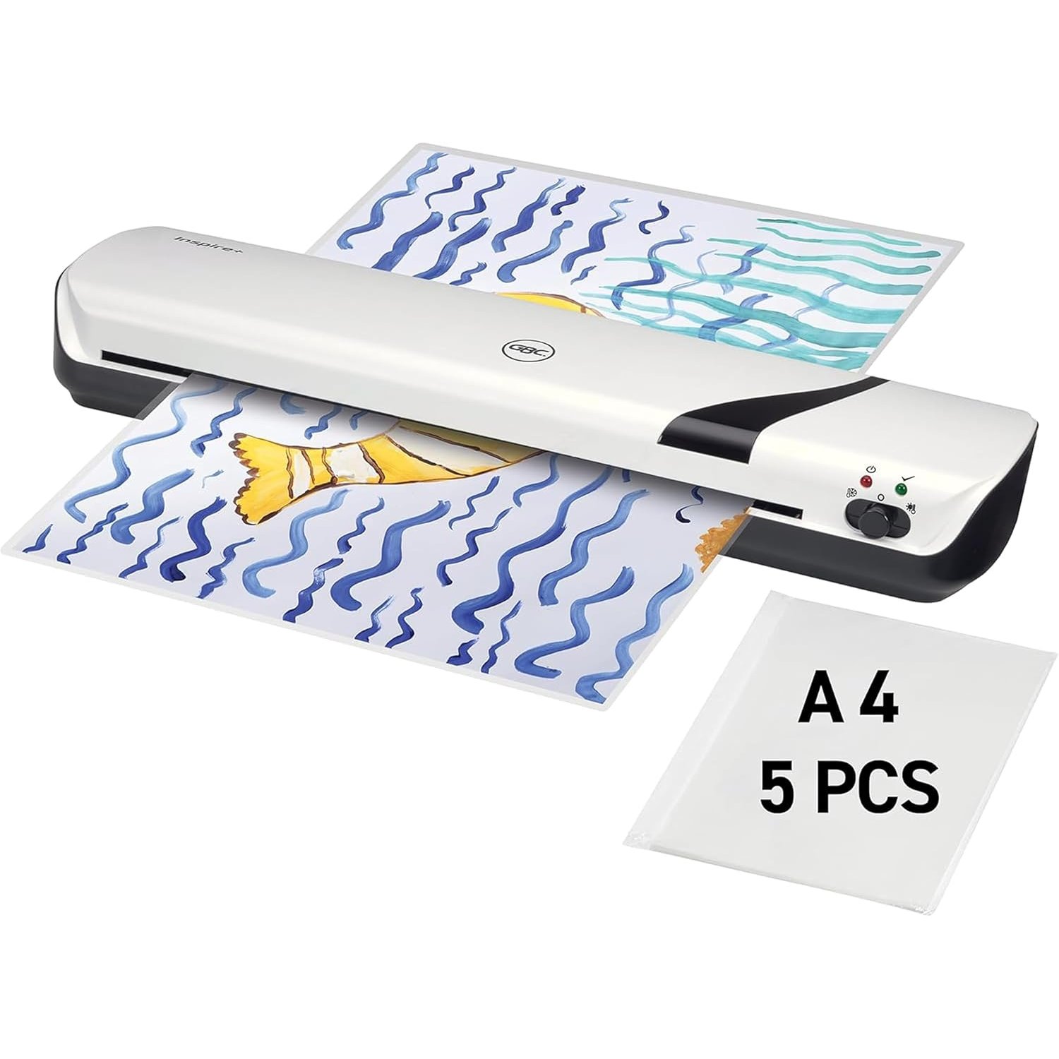 GBC Inspire+ A3 laminator, incl. starter set with 5 laminating pouches (2 x 75 microns), for 75 to 125 mic laminating films up to A3 format, hot and cold lamination, white, 2104512