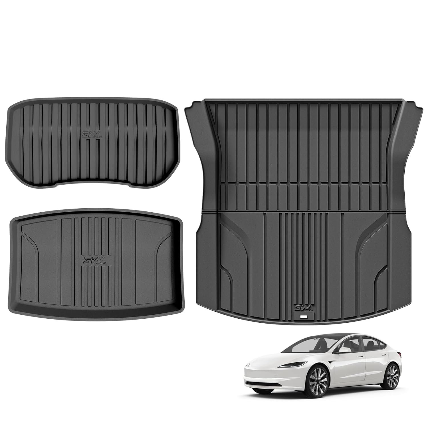 3W Boot Liners For Tesla Model 3 2024 2025 2026 Highland, TPE All Weather Dog Friendly Mats, Custom Fit Tesla Model 3 Cargo Liner, Waterproof Non Slip, Trunk Mats Easy to Install Car Accessories