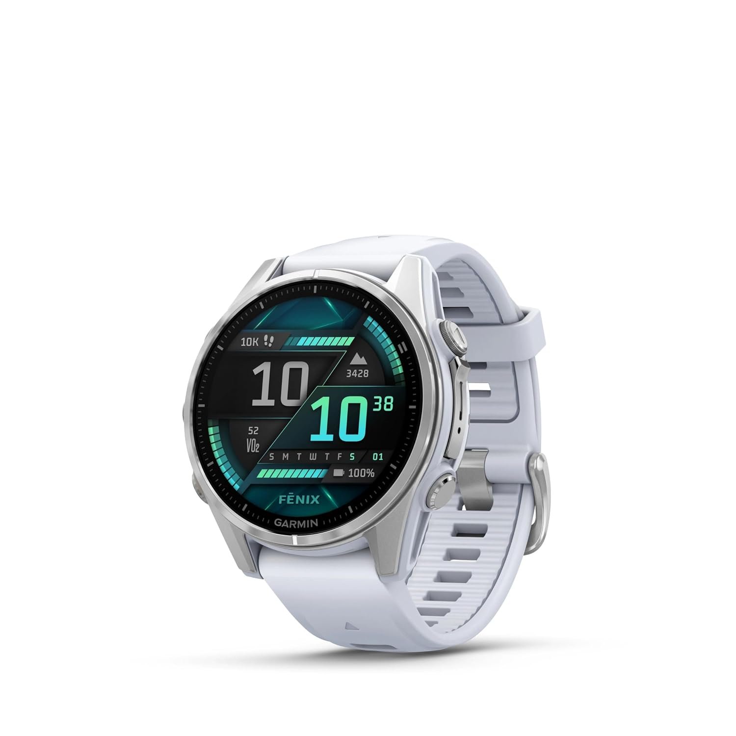 Garmin fēnix 8, 43mm Premium GPS smartwatch, AMOLED touchscreen, multisport, advanced health & training features, built-in LED flashlight, adventure watch with up to 10 days battery life, Whitestone