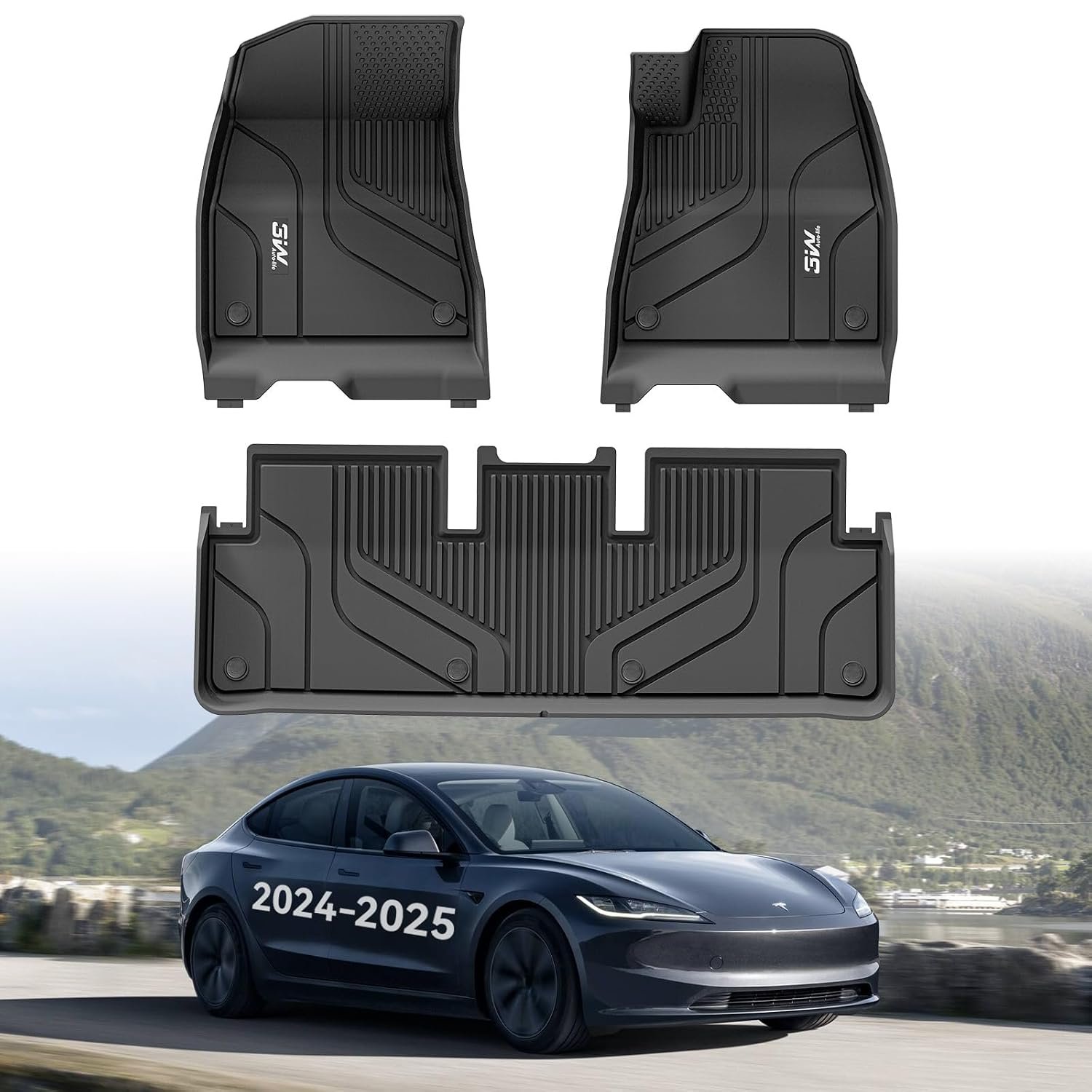 3W Floor Mats For Tesla Model 3 2024 2025 2026 Highland, TPE Dog Friendly Mats, Custom Fit Tesla Model 3 Car Liner, All Weather Waterproof Non Slip, Easy to Install Car Accessories