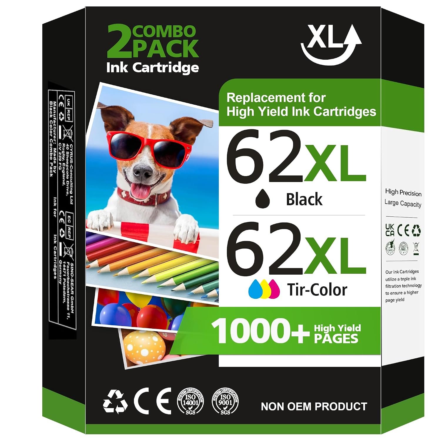 LIFOR 62 XL 62XL Ink Cartridges Black and Colour Multipack Replacement for HP 62 Ink Cartridges Twin Pack for HP Envy 5540 5541 5544 5546 5644 5541 5640 5646 5542 OfficeJet 200 250 5740 5742 (2-Pack)