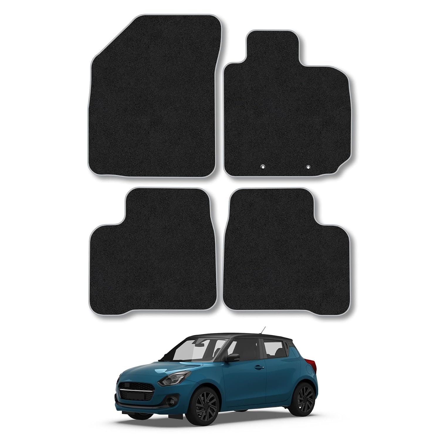 Suzuki Swift (2017-2024) [170mm Floor Fixings Spacing] Car Mats Accessories Tailored Fit Carpet Floor Mats Non Slip Grey Trim Accessory Compatible Front Rear Set Anti Slip Full Coverage Hand-Finished