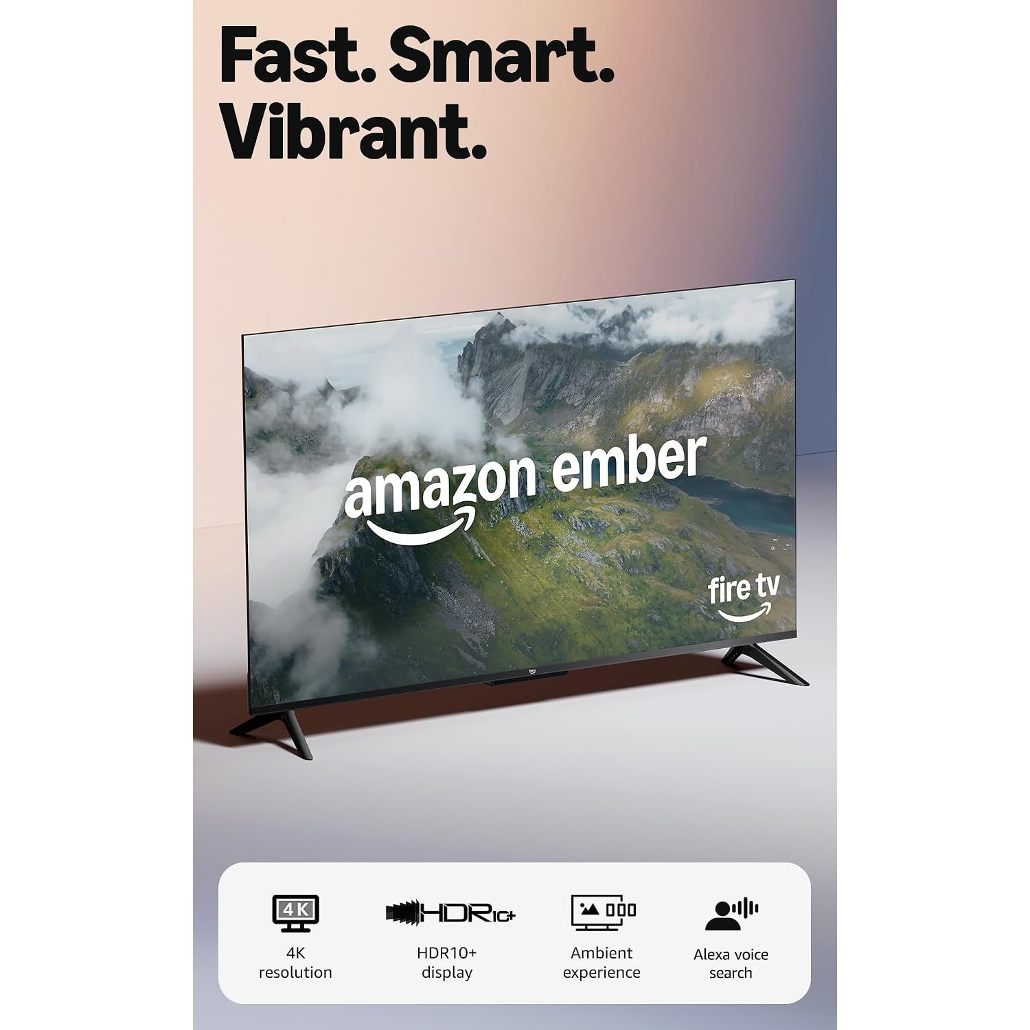 Amazon Ember 43" 4-Series with Fire TV (newest gen), 4K Ultra HD smart TV with Alexa Remote, HDR10+, fast processor, Dolby Audio, Ambient Experience, free and live TV