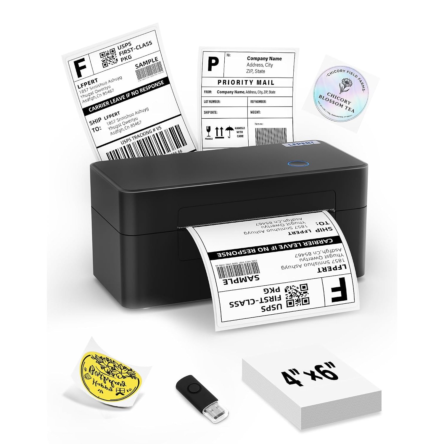LFPERT DB402 Thermal Label Printer 4x6, USB Shipping Label Printer for Amazon, Shopify, Royal Mail, DPD, EVRI - Thermal Printer Compatible with Windows Mac Linux Chromebook, Black