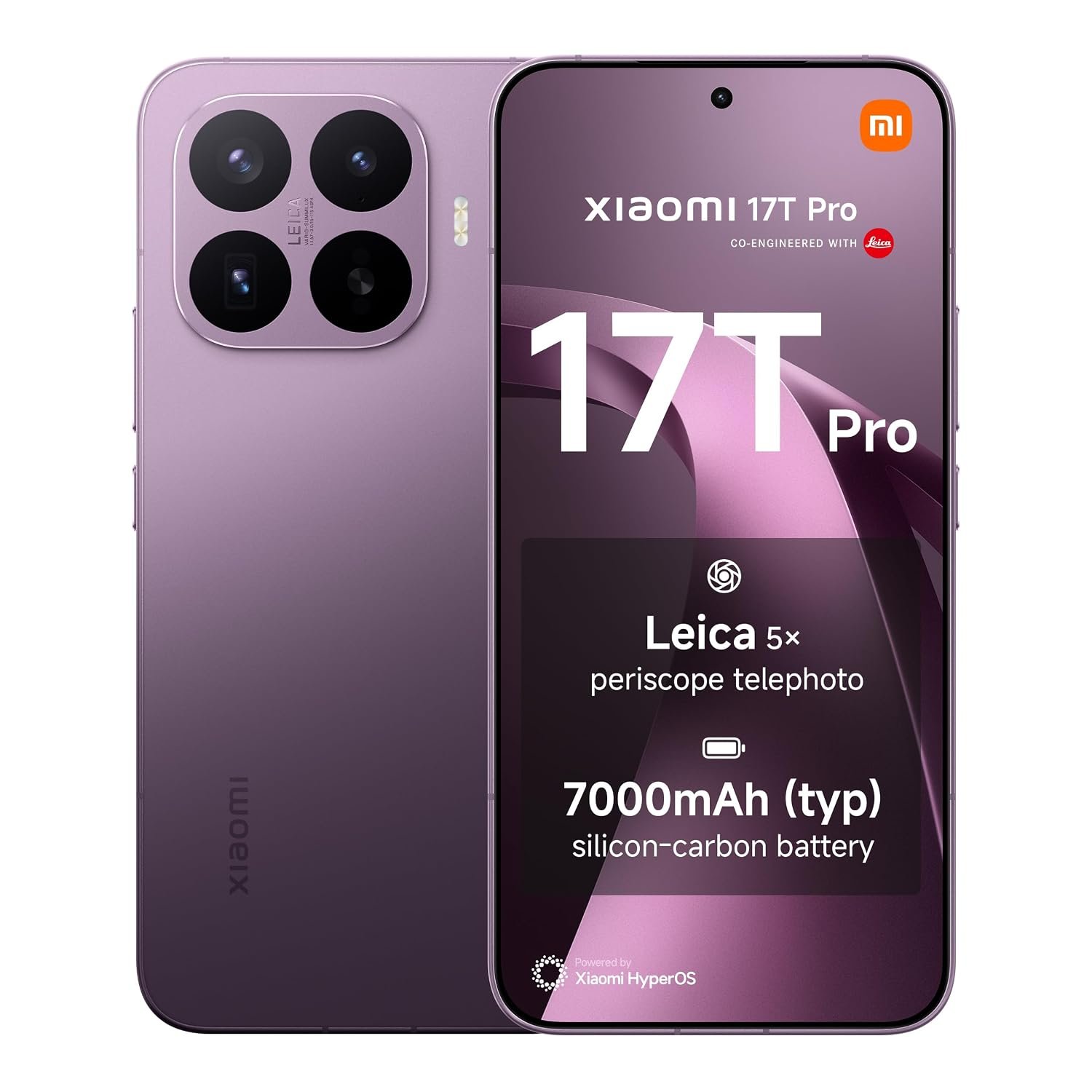 XIAOMI 17T Pro, Smartphone 12+512 GB, 6.83" 144Hz eye-care display, 7000mAh (typ) Silicon-carbon Battery, Leica 5x Telephoto, 100W HyperCharge, Deep Violet, 1 year extra warranty