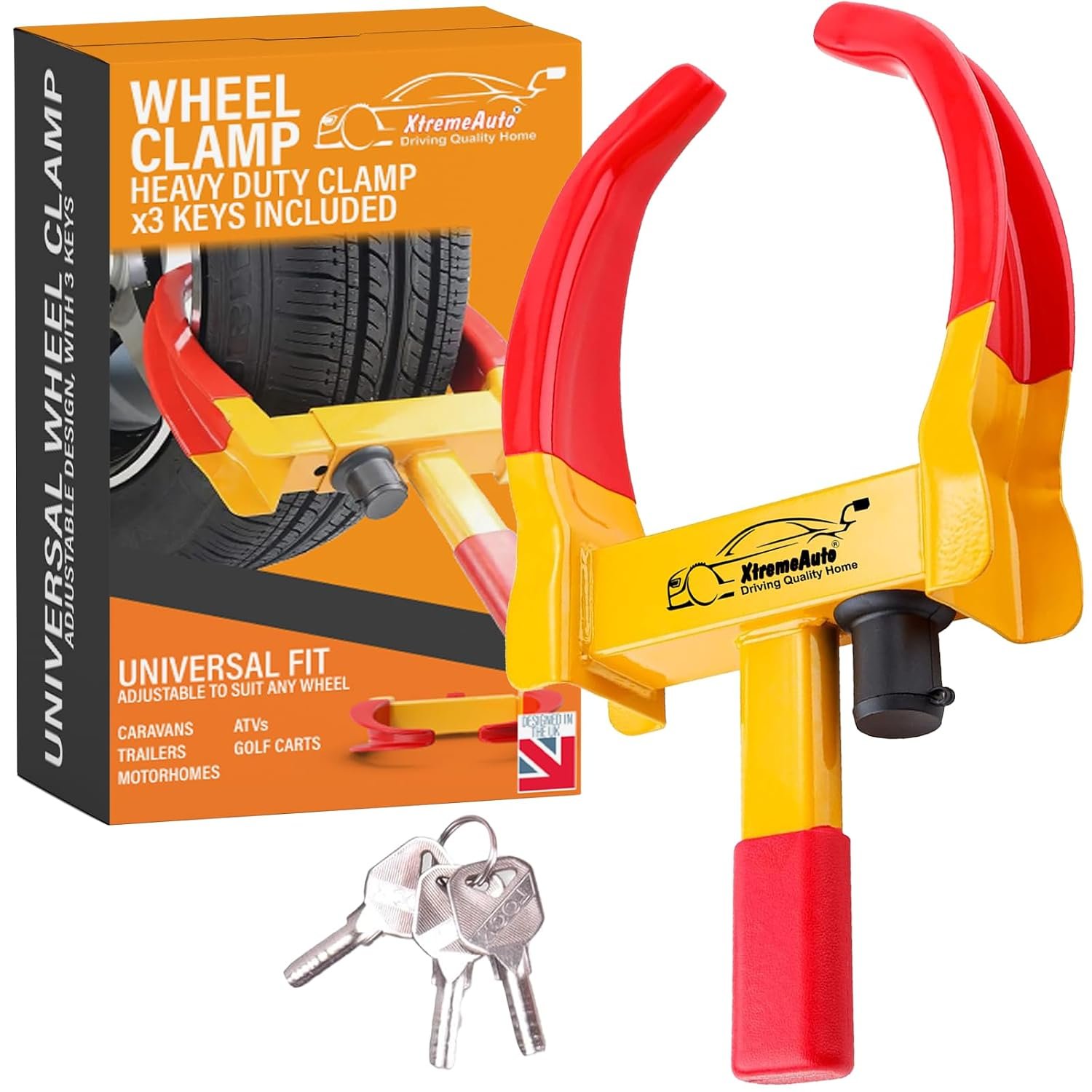 Xtremeauto Wheel Clamp Lock - Heavy Duty Car Wheel Lock, Fits 7-11" Width Tyres, Motorhome & Caravan Security