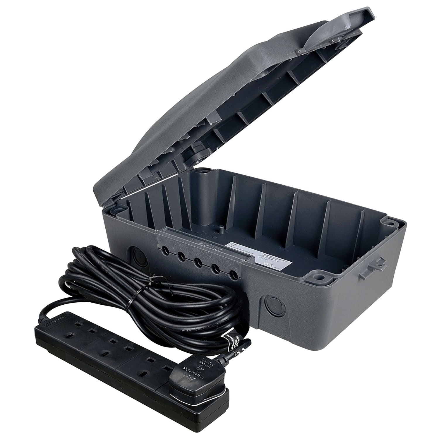 Masterplug WBXBFG10B-MP Weatherproof Electric Box for Outdoors with Four Socket 10 Metre Extension Lead, 351 x 220 x 126.5 mm, Dark Grey